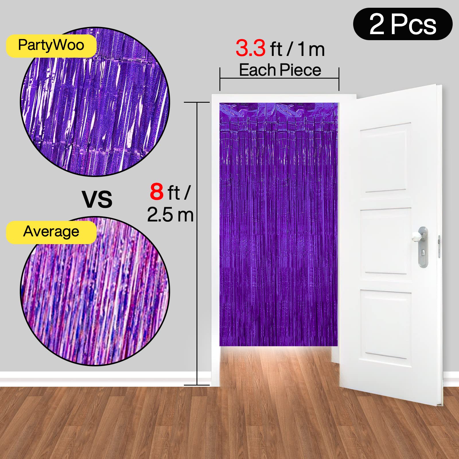 PartyWoo 2 Pack Purple Foil Fringe Curtains - Metallic Tinsel Fringe Backdrop for Doors & Walls - Mermaid Birthday Party Decorations, Bachelorette Party Supplies, Photo Booth Background - Perfect for Baby Showers, Wedding Receptions & Holiday Celebrations