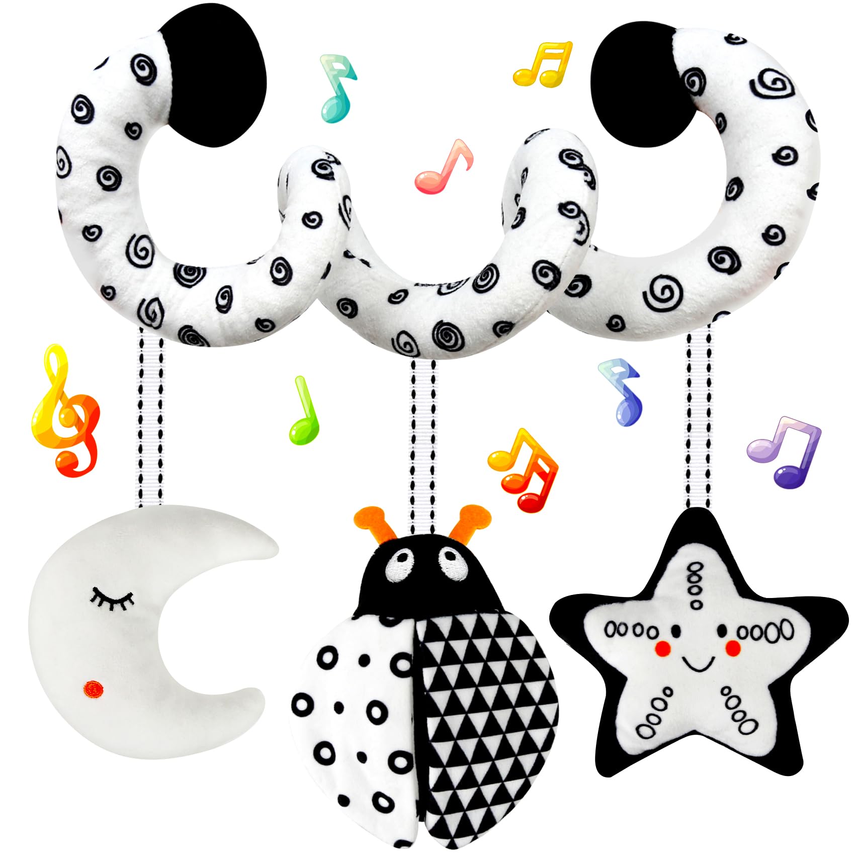 High Contrast Black and White Baby Toys for Newborns 0-6 Months - Sensory Development Hanging Car Seat & Stroller Toys | Perfect for Visual Stimulation, Easter Gifts, Baby Showers & Birthdays (Boys & Girls) | Great for Travel, Stroller Rides & Tummy Time Play