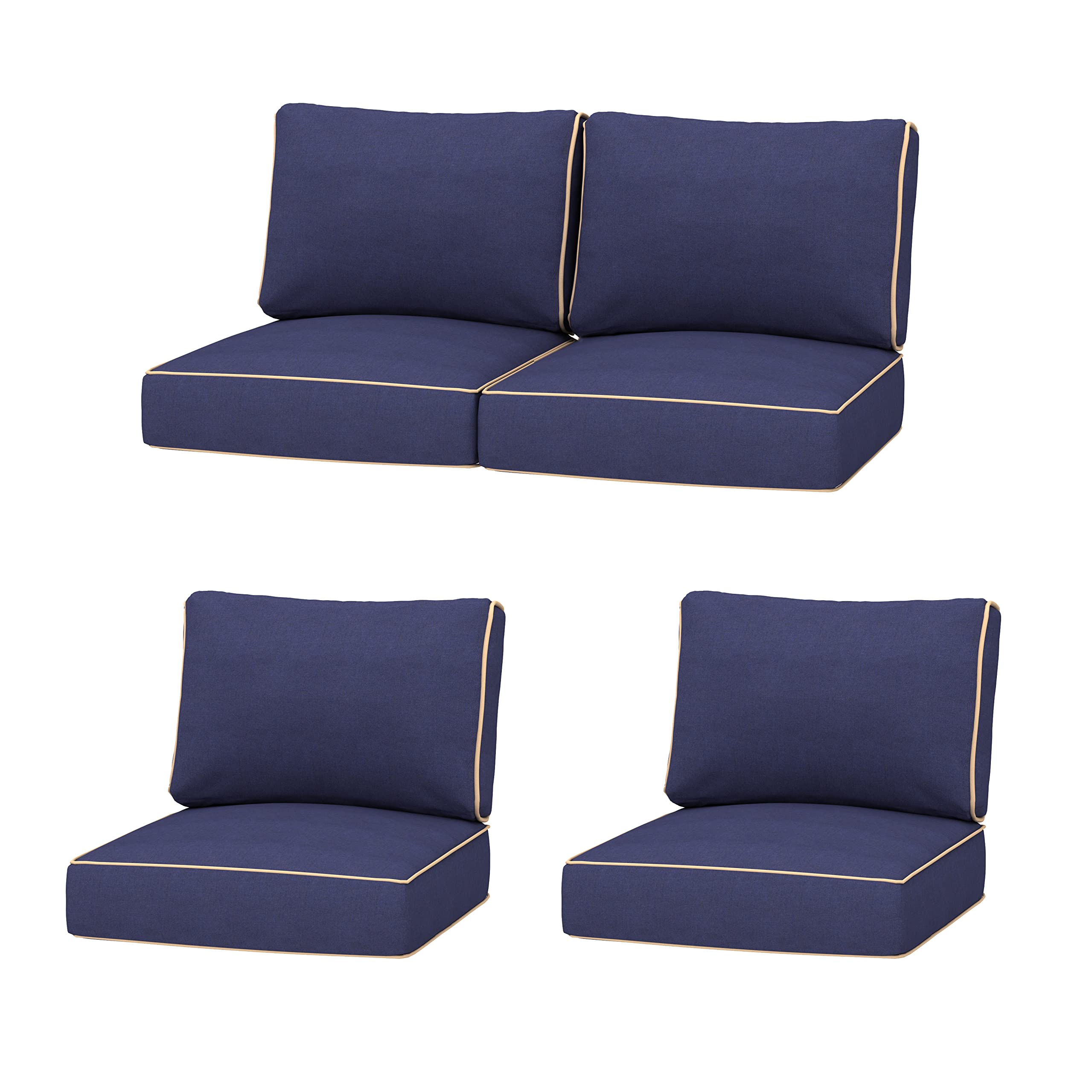 Creative Living 4-Piece Outdoor Deep Seating Replacement Cushions Set - 24x24 Inches, Navy Blue - Perfect for Patio Furniture, Garden Chairs & Backyard Lounging