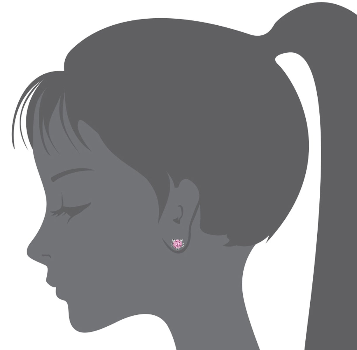 925 Sterling Silver Rhodium Plated Pink Cat Stud Earrings with Cubic Zirconia - Screw Back for Girls & Teens - Perfect for Birthdays, Gifts & Everyday Wear