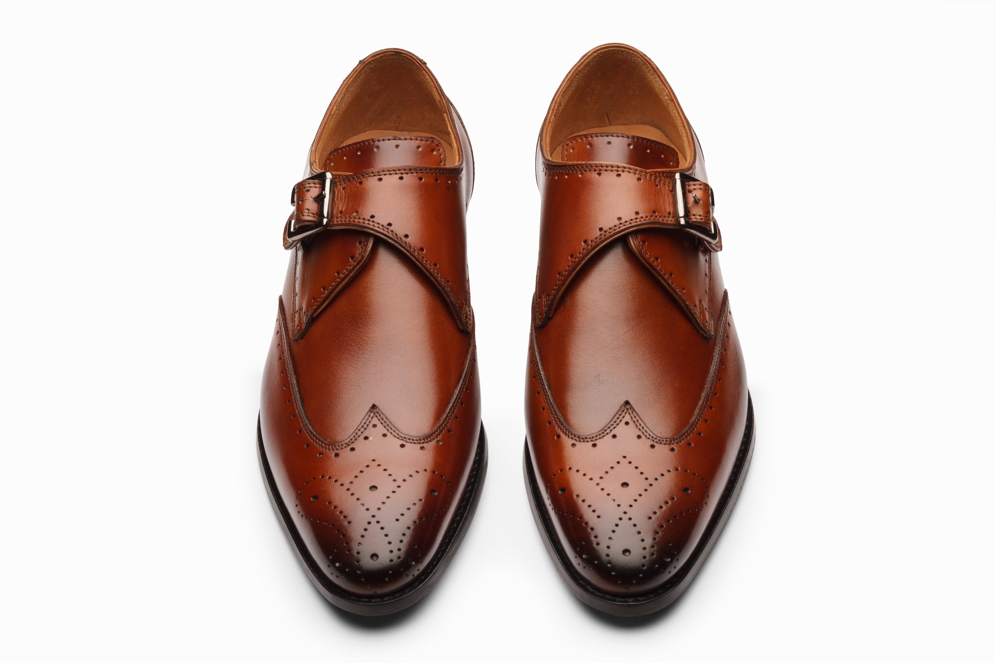 Premium Dark Cognac Brogue Monkstrap Dress Shoes for Men - Classic Formal & Business Attire