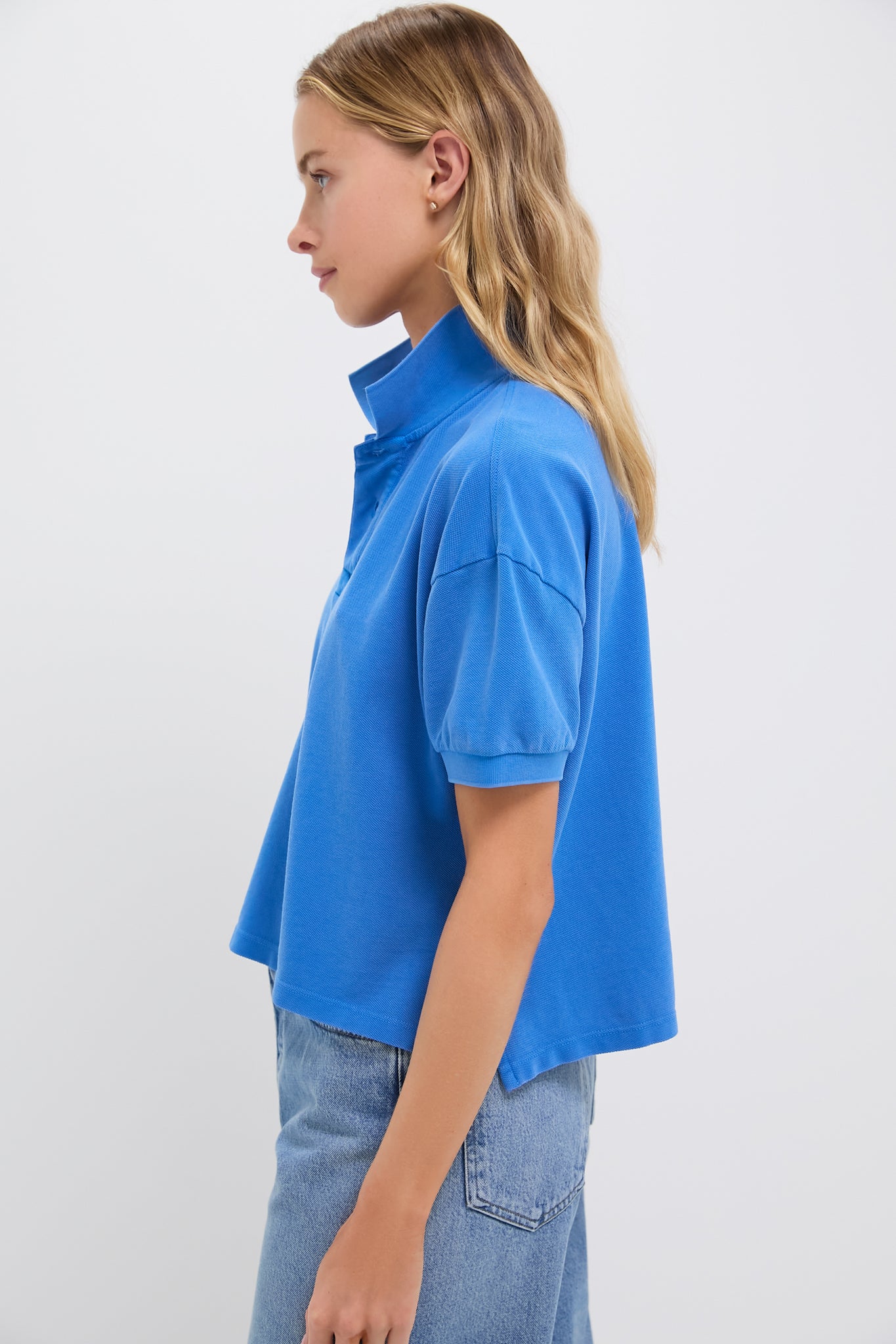 Premium Blue Pique Holmes Boyfriend Polo Shirt for Women - Comfortable & Stylish Casual Wear for Outings, Dates, and Office
