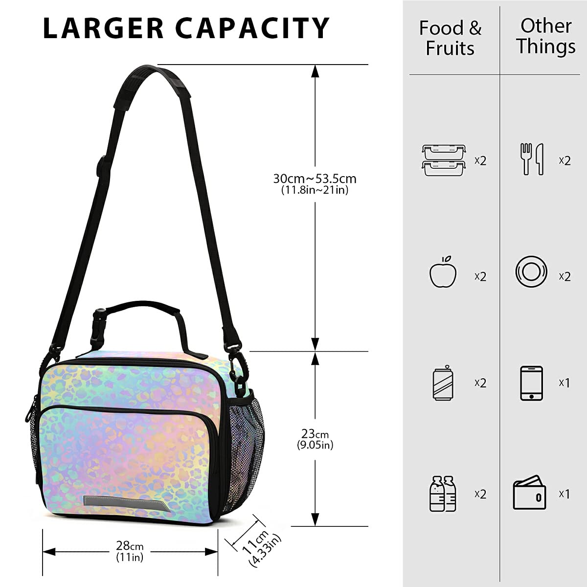 Insulated Lunch Bag for Women & Men - Leopard Print Lunch Tote with Adjustable Shoulder Strap | Thermal Lunch Box for Work, Office, School, Picnic & Outdoor Activities | Keeps Food Fresh & Cool