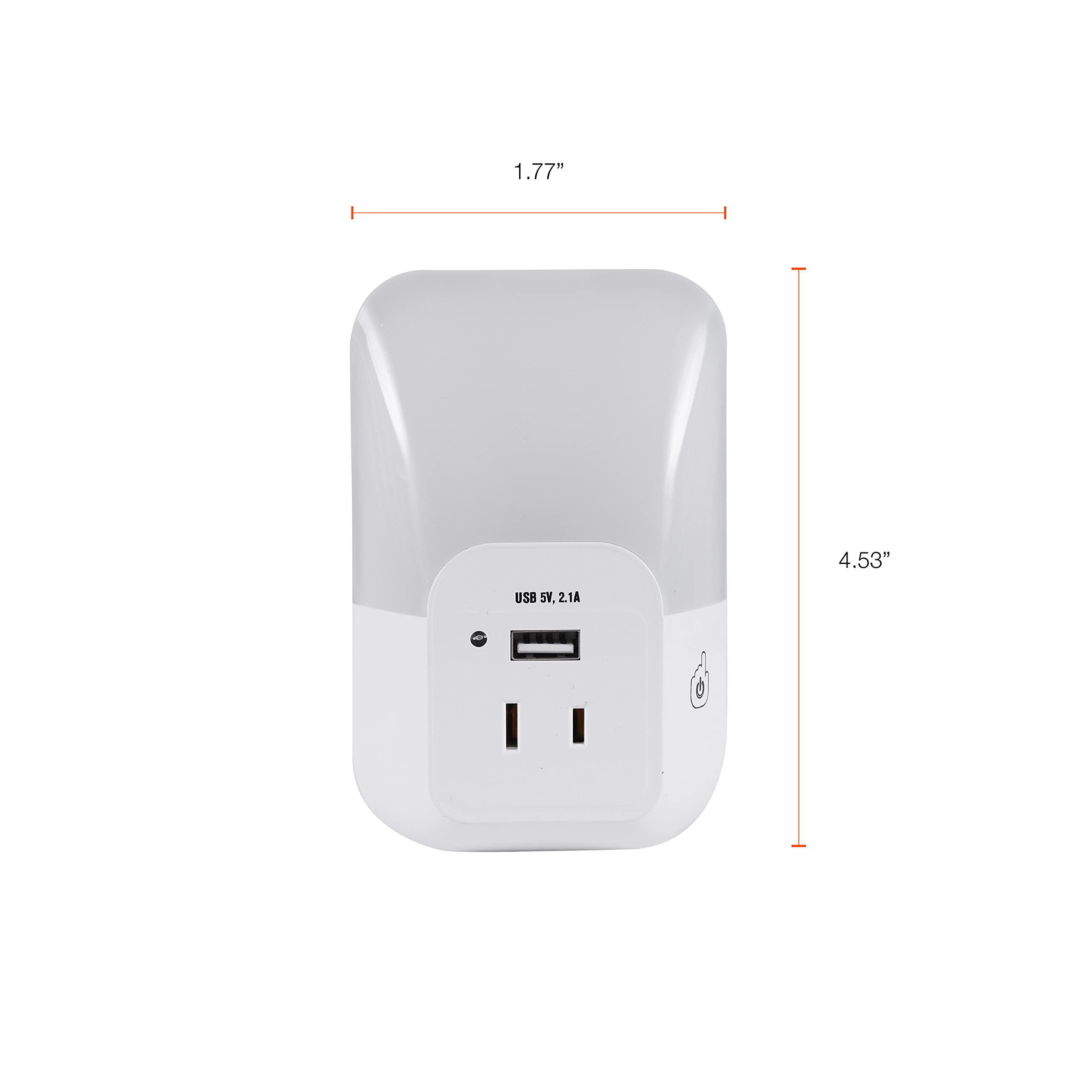 SYLVANIA LED Night Light with USB Port & Outlet, 3-Color Adjustable (3000K Warm White/5000K Daylight/6500K Cool White), 5 Lumens, Frosted Cover - Perfect for Bedrooms, Hallways, Bathrooms & Nursery (1-Pack)