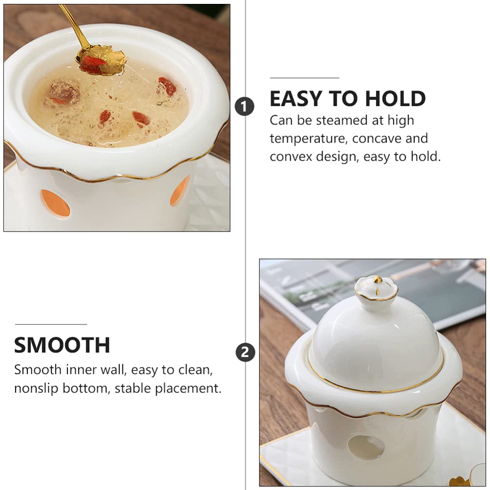 Premium Ceramic Dessert Bowls with Lids - 4-Piece Set of Round Ramen Soup Bowls, Stew Pots & Noodle Bowls | Durable Shark Fin White Ceramics for Desserts, Snacks & Asian Cuisine | Perfect for Home Dining, Restaurant Use & Gift Giving