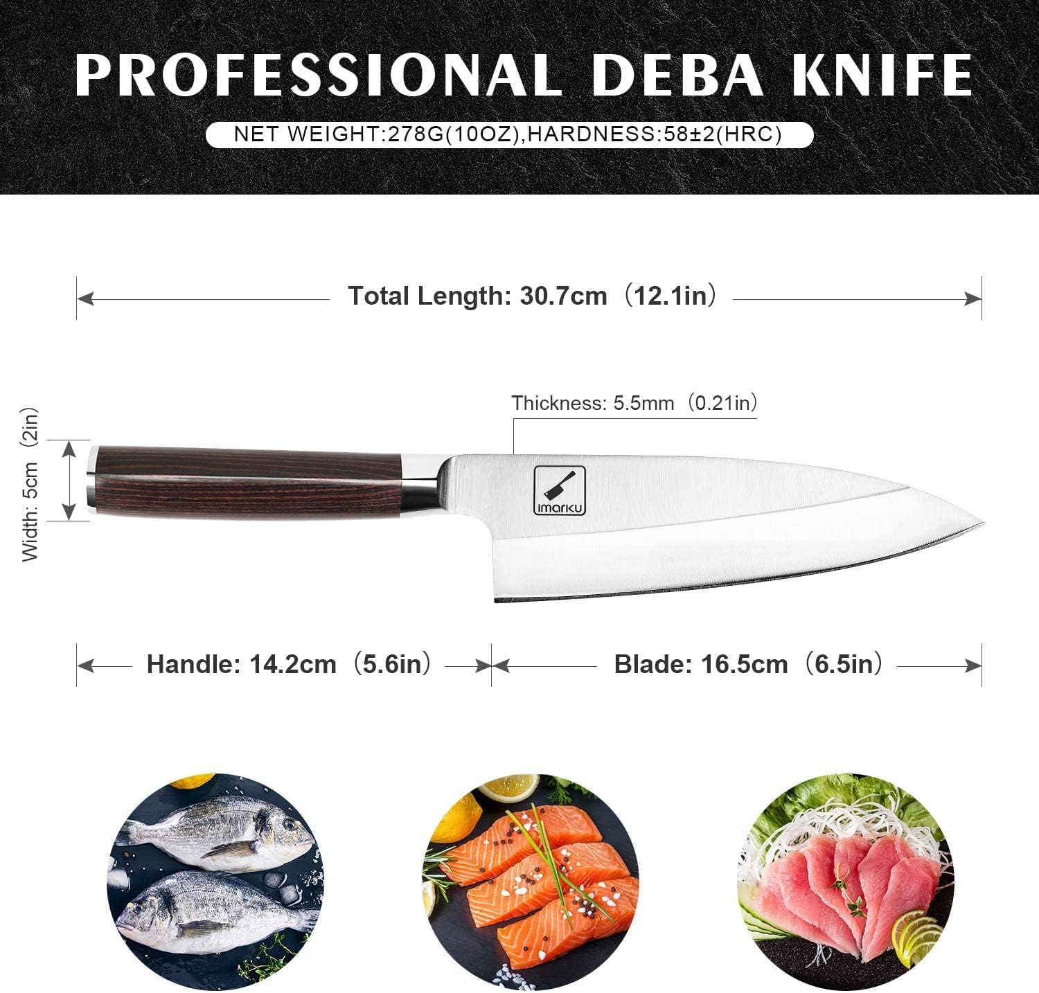 Imarku 7-inch Deba Knife - Ultra Sharp Japanese Sushi & Fish Fillet Knife with Stainless Steel Single Bevel Blade, Ergonomic Handle - Perfect for Sushi Making, Fish Cutting & Kitchen Prep - Ideal Gift for Chefs, Mom & Dad (Birthday, Housewarming)