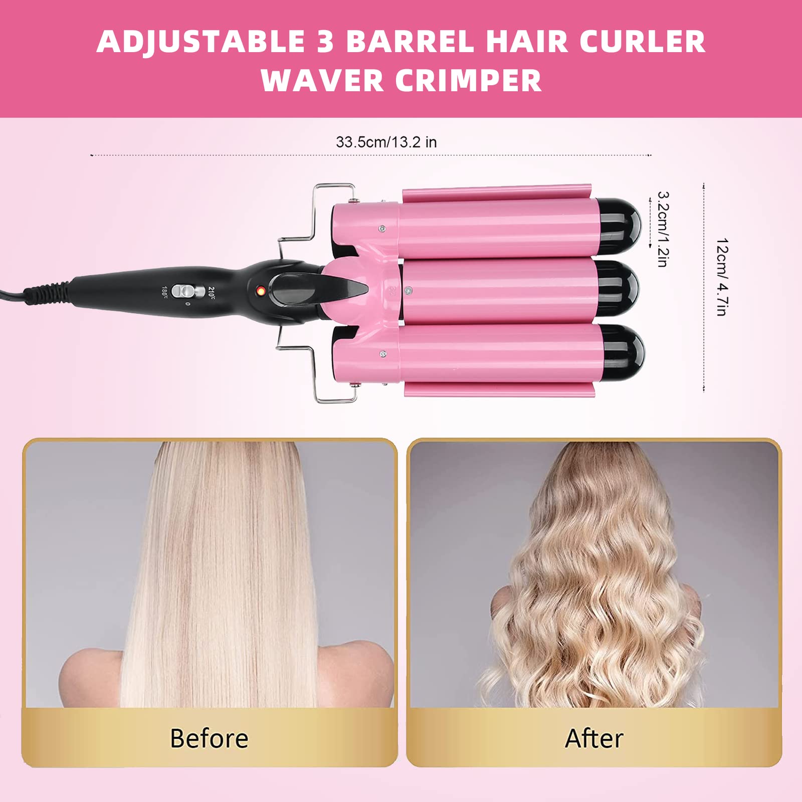 3 Barrel Curling Iron Wand - 32mm Hair Curler for Short & Long Hair, Waver Crimper Styling Tool with Ceramic Technology | Perfect for Beach Waves, Party & Wedding Hairstyles