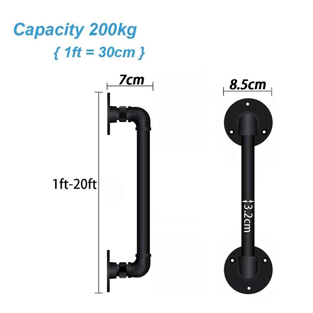 1ft-20ft Industrial Wrought Iron Handrail Kit - Matte Black Safety Stair Railing for Elderly & Stair Support - Complete Antique Rustic Pipe Railing System (4ft Size) | Perfect for Home Stairs, Porches, and Commercial Buildings Safety Needs