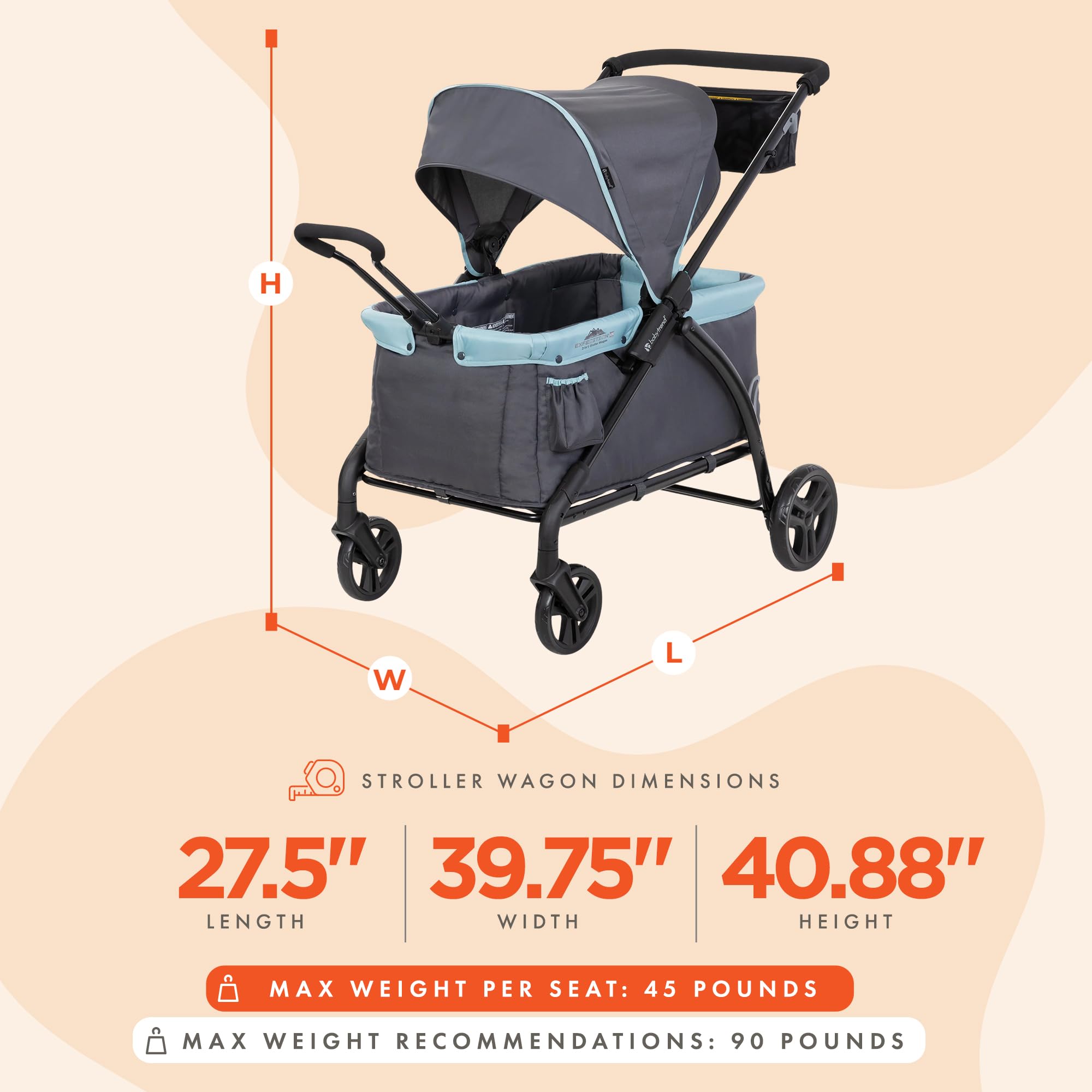 Baby Trend Expedition® LTE 2-in-1 Stroller Wagon - Convertible Stroller & Wagon for Kids, Lightweight & Durable, Desert Blue | Perfect for Park Outings, Beach Trips & Family Adventures