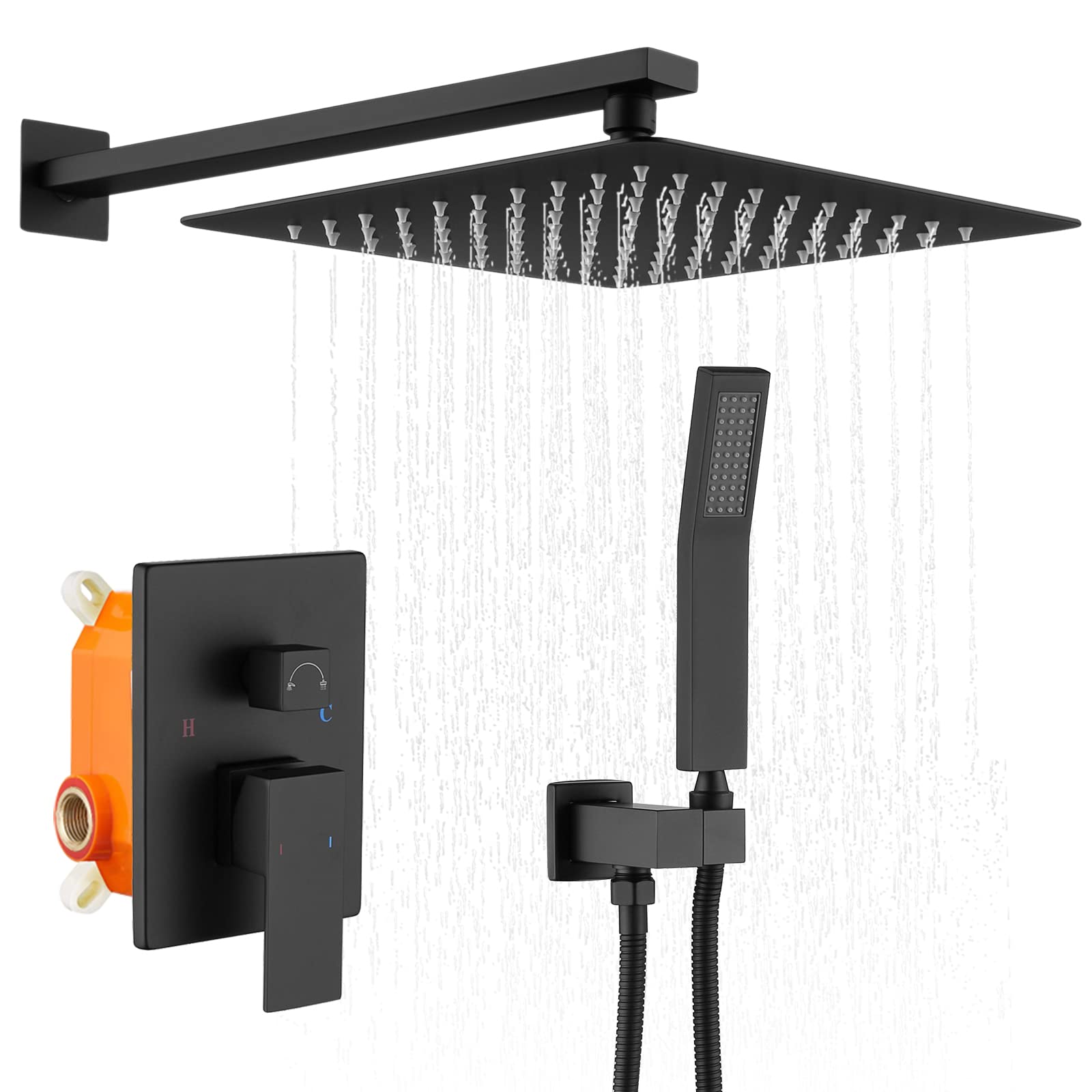 Luxury Rain Shower Head with Handheld Shower Combo Set - 12 Inch Wall Mounted High Pressure Shower System with Rough-in Balance Valve & Trim Kit for Spa-Like Bathroom Experience