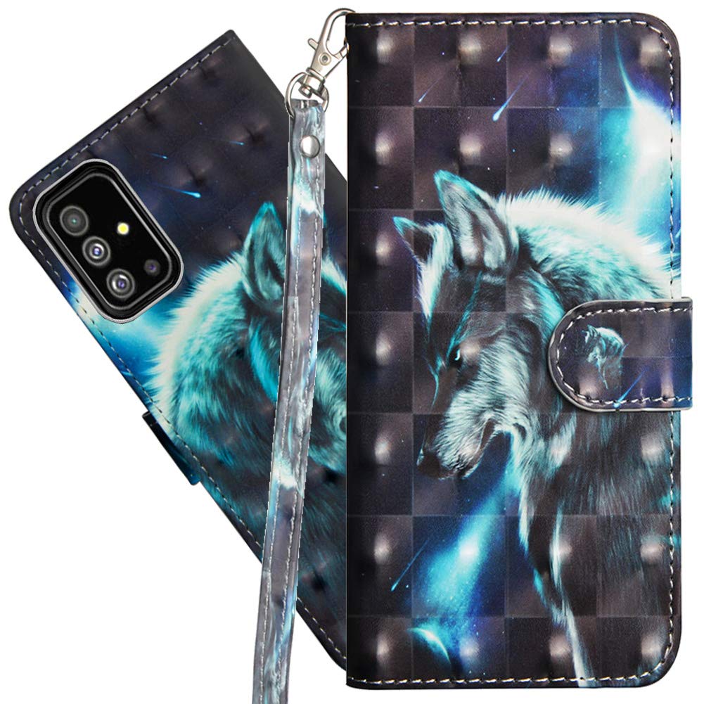 Premium PU Leather Samsung Galaxy A51 Wallet Case - 3D Creative Painted Design, Full-Body Protection for Samsung Galaxy A51 (PU-Wolf Pattern) - Perfect for Daily Use, Travel & Business