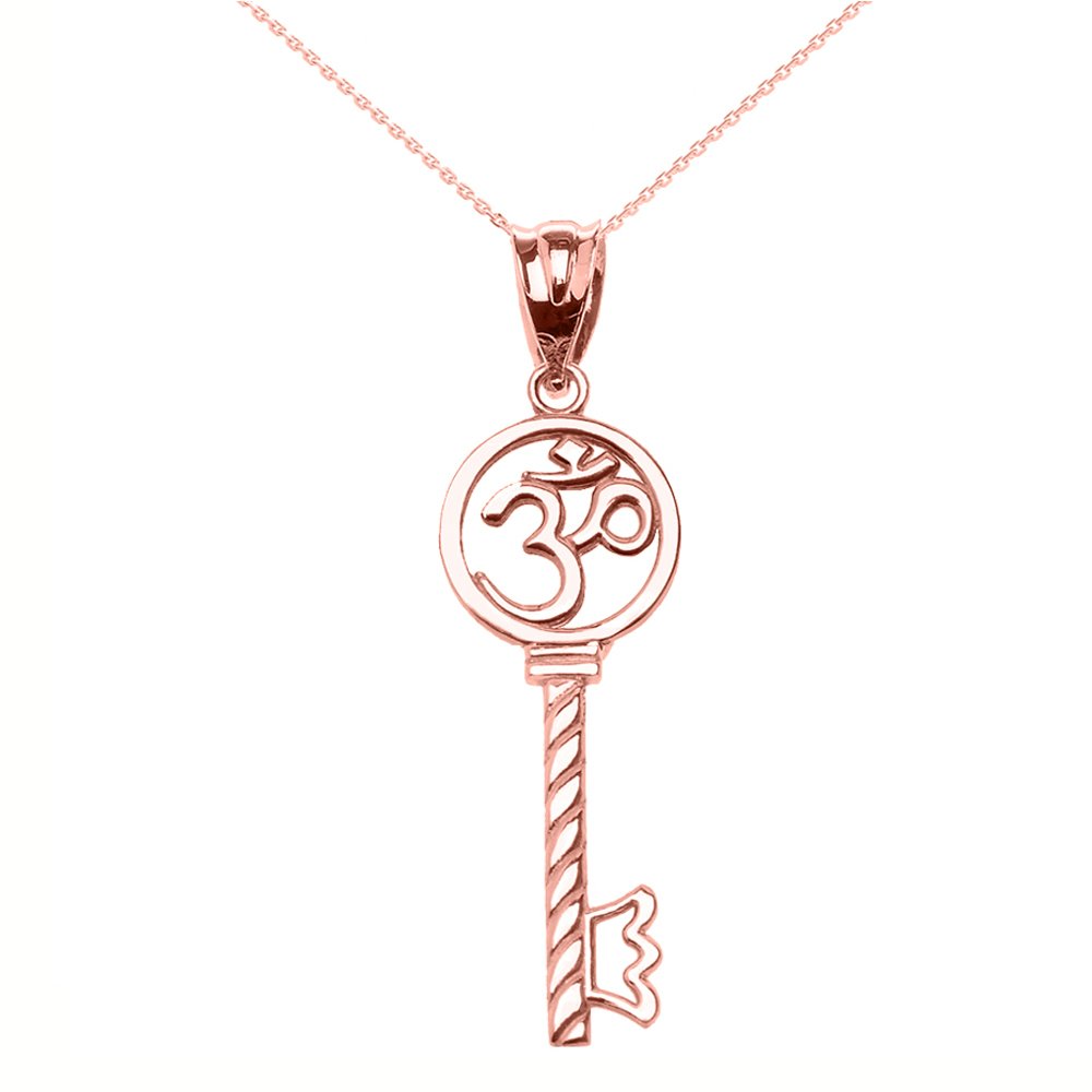 14k Rose Gold OM/OHM Key Pendant Necklace - Spiritual Jewelry for Yoga, Meditation & Mindful Living