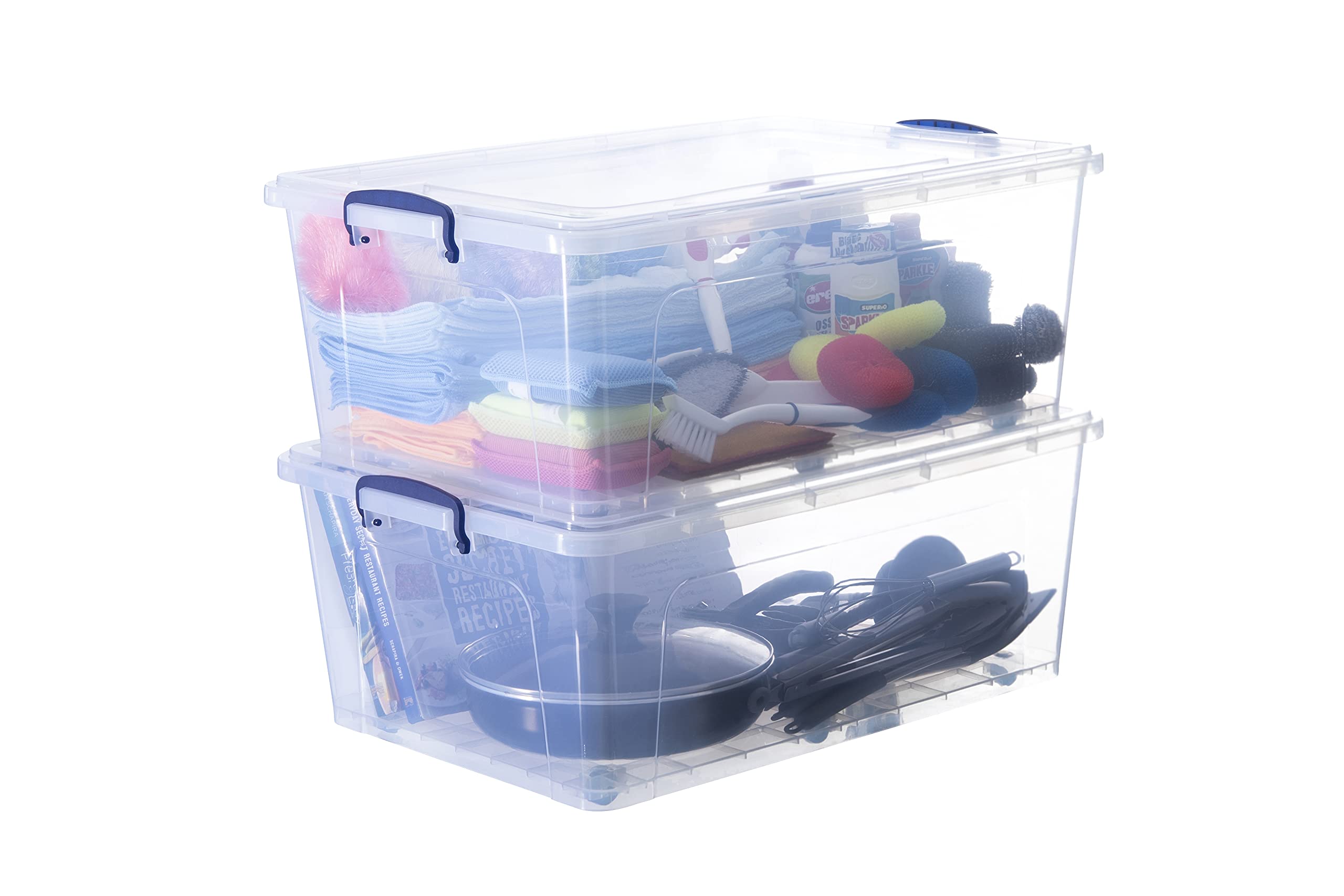 Superio 60 Quart Wheeled Storage Containers (2-Pack) - Stackable Large Plastic Bins with Secure Lids & Durable Latches - Perfect for Garage Organization, Moving Supplies, and Home Storage Solutions