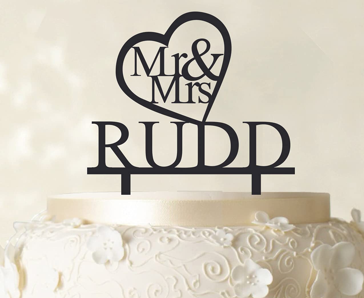 Personalized Mr and Mrs Wedding Cake Topper - Matt Black Custom Cake Decor (5