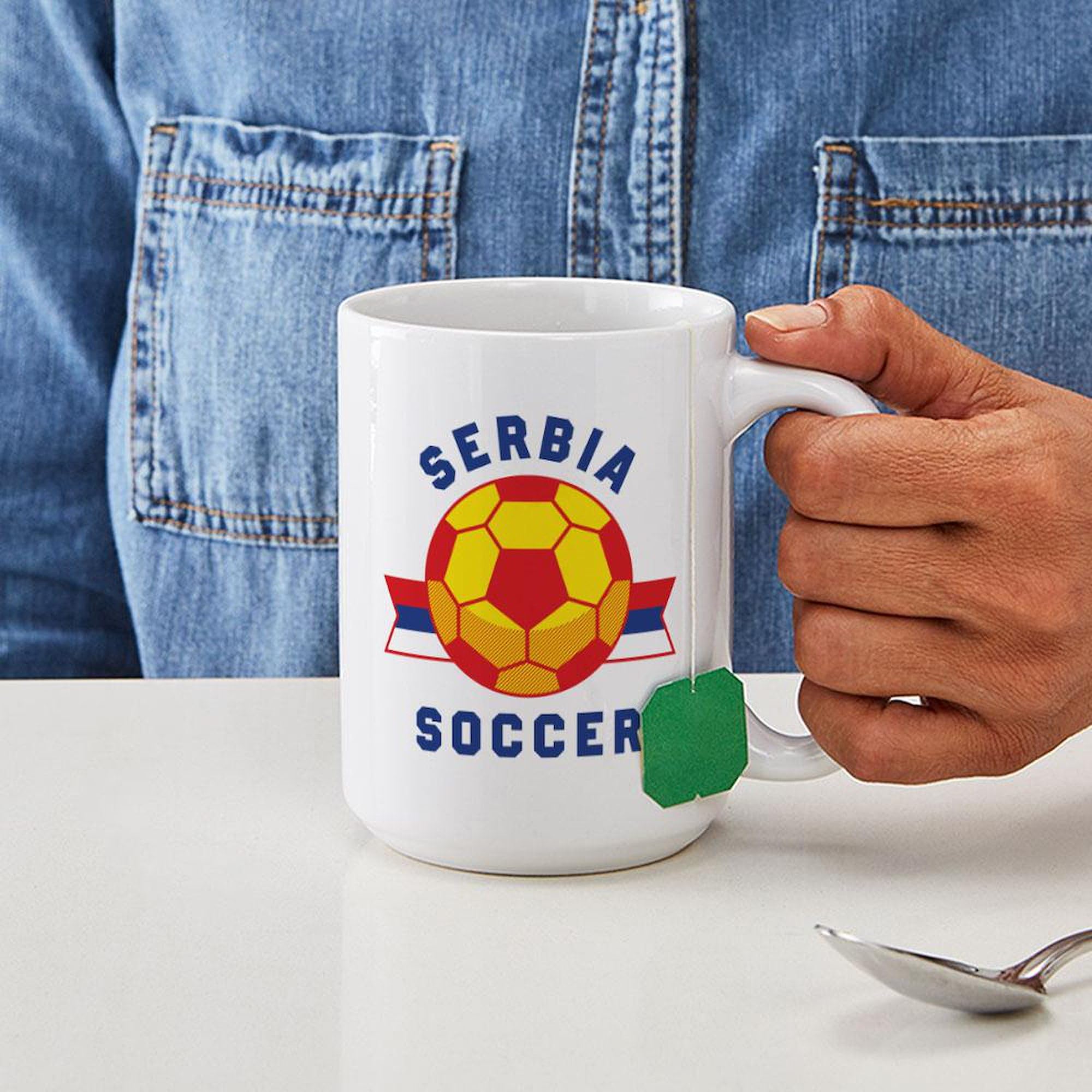 Serbia Soccer Ceramic Coffee Mug 15 oz (444 ml) - Perfect for Tea, Hot Chocolate & Office Use - CafePress