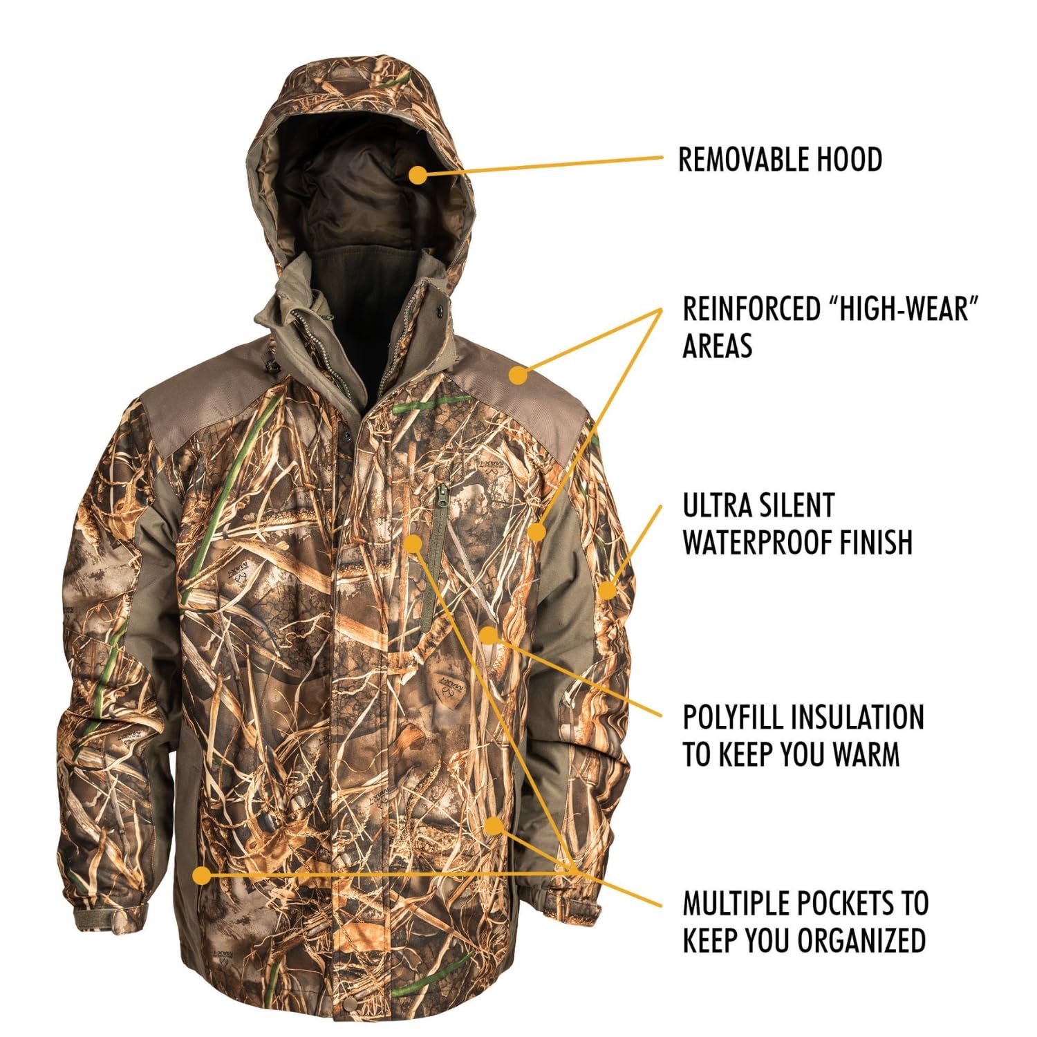 Men's 3-in-1 Insulated Camo Hunting Parka - Waterproof Winter Jacket with Detachable Hood | Warm Camouflage Hunting Coat for Cold Weather | Ideal for Deer Hunting, Outdoor Adventures & Winter Camping