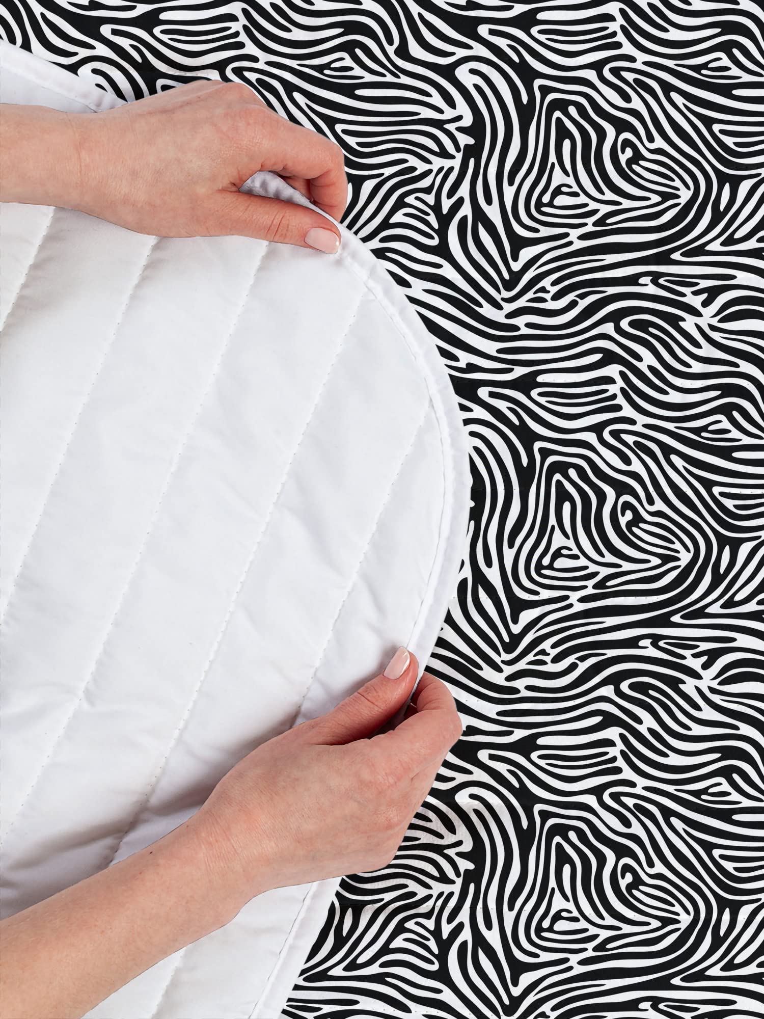 Lunarable Savannah Microfiber Bedspread Set - Wavy Zebra Stripe Animal Print Comforter & Pillow Sham, Twin Size White & Black | Soft Marbling Art Design Bedding for Modern Bedroom Decor