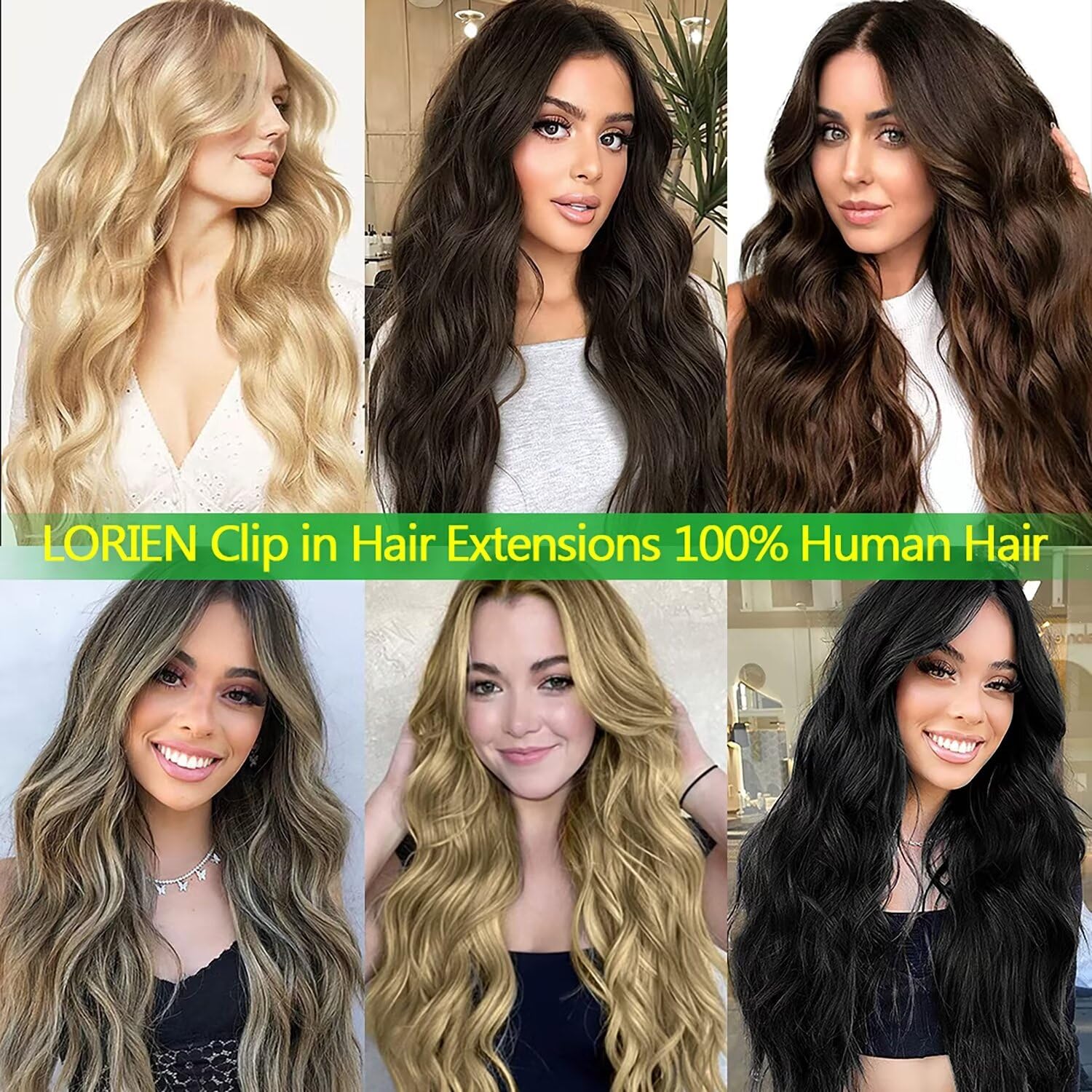 LORIEN 16 Inch Clip-in Human Hair Extensions - 100% Brazilian Remy Hair, 1B Natural Black, 90g 8-Piece Set with 18 Double Weft Clips for Volume & Length | Perfect for Parties, Weddings & Daily Styling