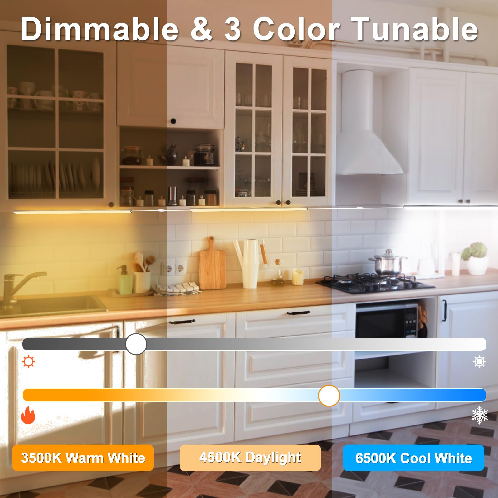 Daymeet Ultra Thin 12 Inch LED Under Cabinet Lights - Super Bright, 3 Color Temperatures, Dimmable with Remote & App Control - Perfect for Kitchen, Closet, Pantry, and Workspace Lighting (3 Pack)