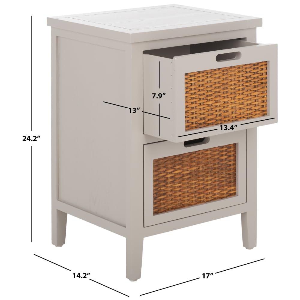 Safavieh American Homes Collection Jonah Grey 2-Drawer End Table - Modern Nightstand for Bedroom, Living Room & Office - Stylish Storage Side Table with Drawers