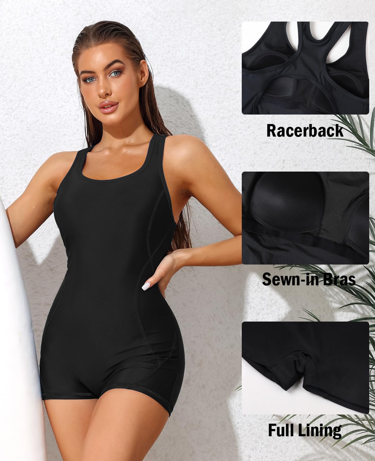 Beautyin Women's Athletic One Piece Boyleg Racerback Swimsuit - High Performance Swimwear for Lap Swimming, Water Aerobics & Beach Activities