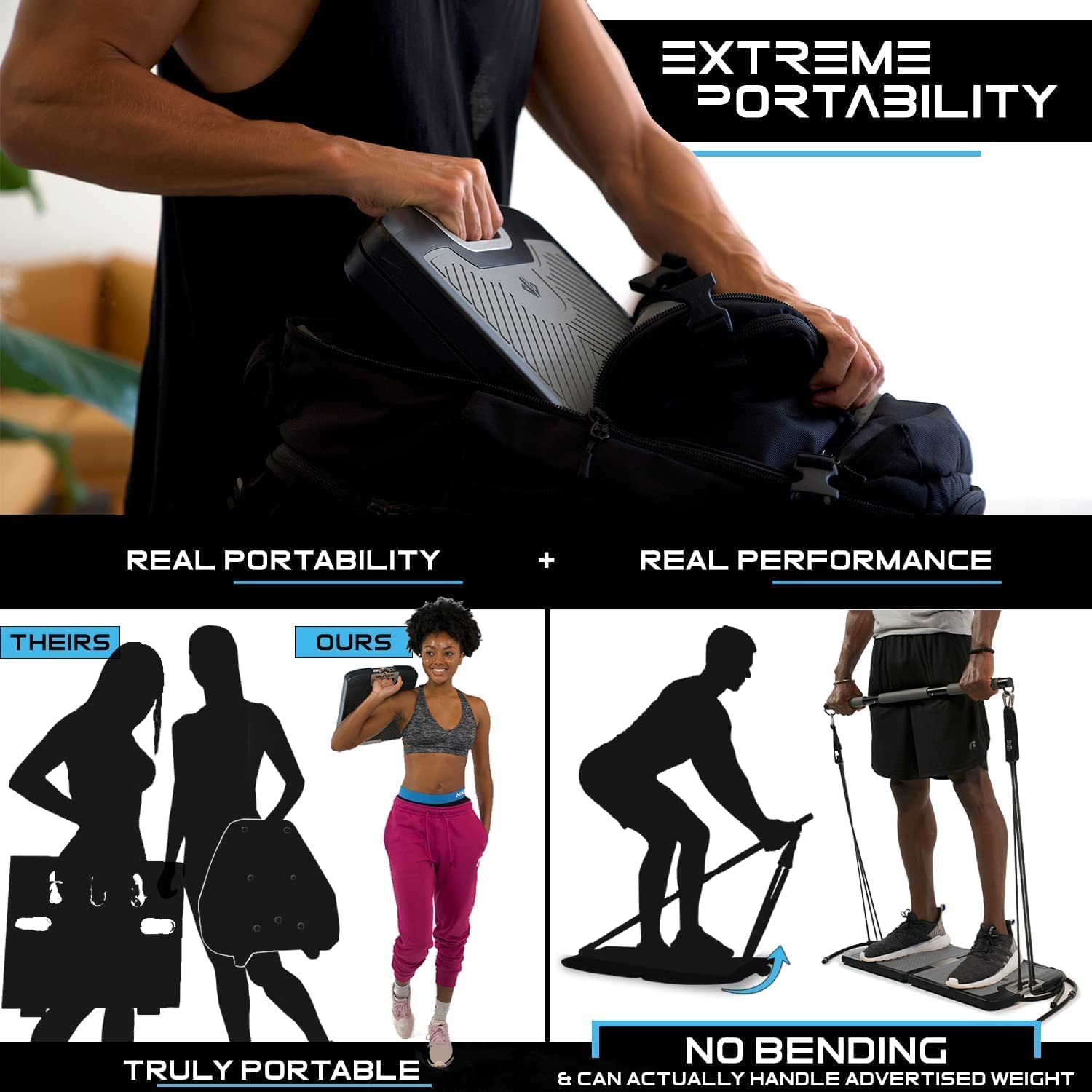 EVO Gym - Portable Home Gym Strength Training Equipment with Resistance Bands, Base Holds Gym Bar & Handles | All-in-One Workout System for Home, Travel & Outdoor Fitness | Perfect for Full-Body Exercise, Muscle Building & Weight Loss