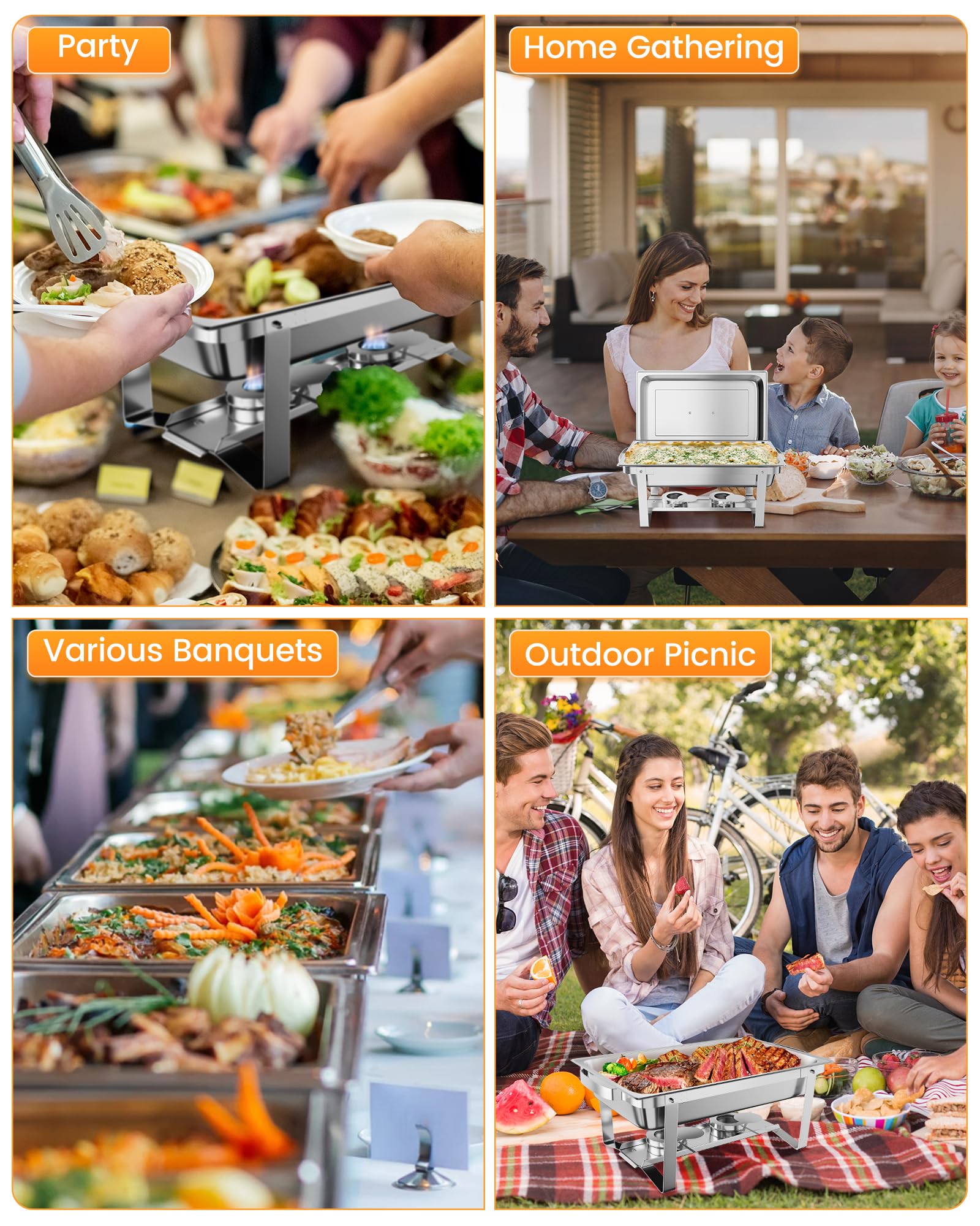 2 Pack 8QT Stainless Steel Chafing Dish Buffet Set - Complete Catering Food Warmer with Water Pan & Fuel Holder for Parties, Weddings, Events & Buffet Serving