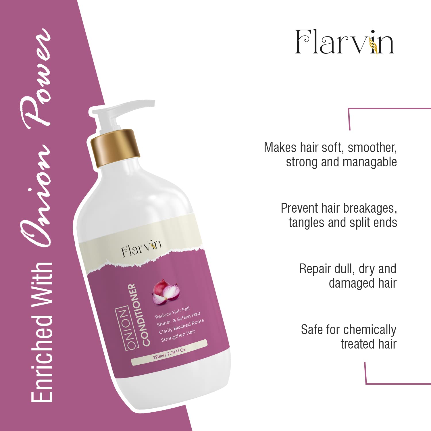 Onion Hair Growth Conditioner 220ml - Anti Hair Fall Treatment for Thicker, Stronger Hair | Promotes Scalp Health & Reduces Breakage - Perfect for Daily Use & Damaged Hair Repair