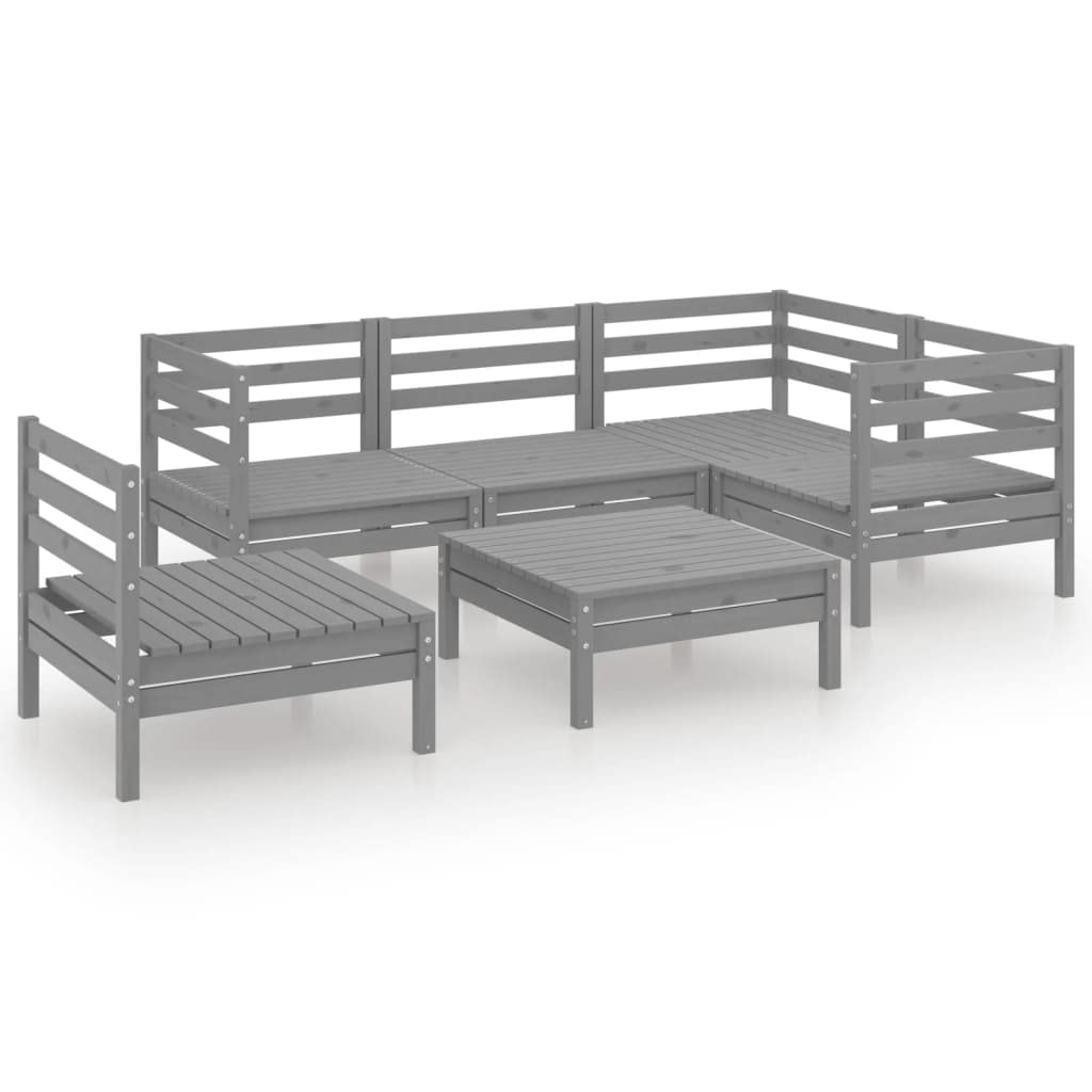 vidaXL 6-Piece Solid Pinewood Patio Lounge Set - Outdoor Garden Furniture with Gray Wooden Sofa & Chairs for Backyard, Terrace, and Poolside Relaxation