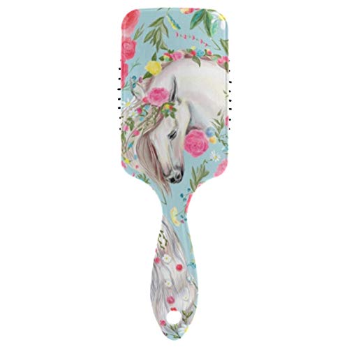 Horse Hair Detangling Brush for Women & Girls - Air Cushion Comb for Wavy, Curly, Long, Thick or Dry Hair - Reduces Breakage & Frizz - No More Tangles (Horse & Flower Design) - Perfect for Daily Styling, Salon Use & Travel