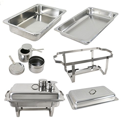 ROVSUN 8 Qt 10-Piece Stainless Steel Buffet Chafing Dish Set - NSF Certified Rectangular Catering Chafer Warmer with Trays, Lids & Folding Stand - Perfect for Banquets, Weddings, Catering Events & Home Dining Parties