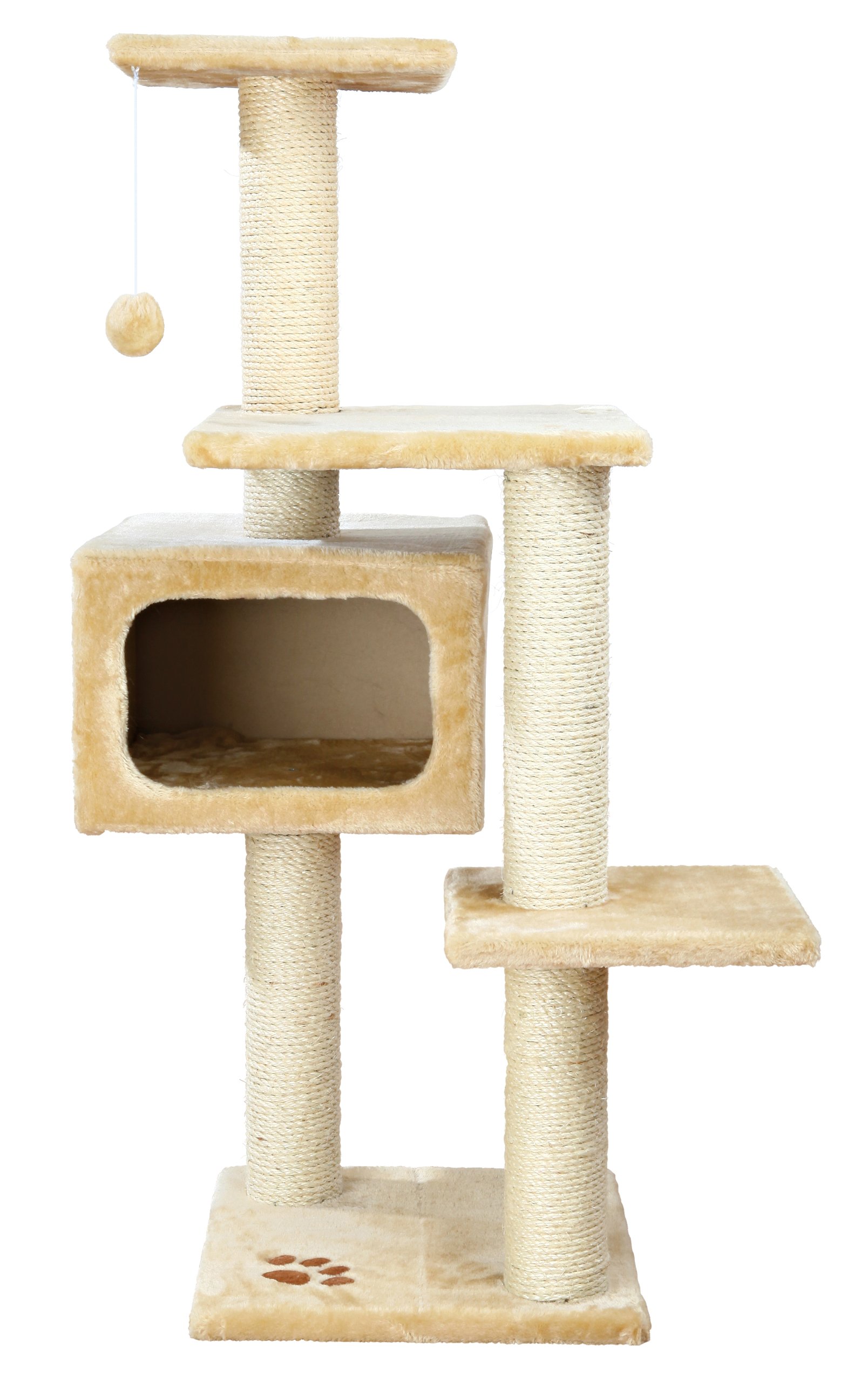 TRIXIE Palamos 42.9-inch Cat Tree with Scratching Posts, Condo, 3 Platforms & Dangling Pom-Pom - Beige Cat Tower for Indoor Cats - Perfect for Play, Climbing & Scratching in Home or Office