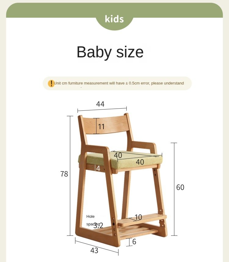 Solid Wood Lift Children's Chair - Beech & Oak Wooden High Chair for Kids - Perfect for Dining, Learning & Playtime at Home