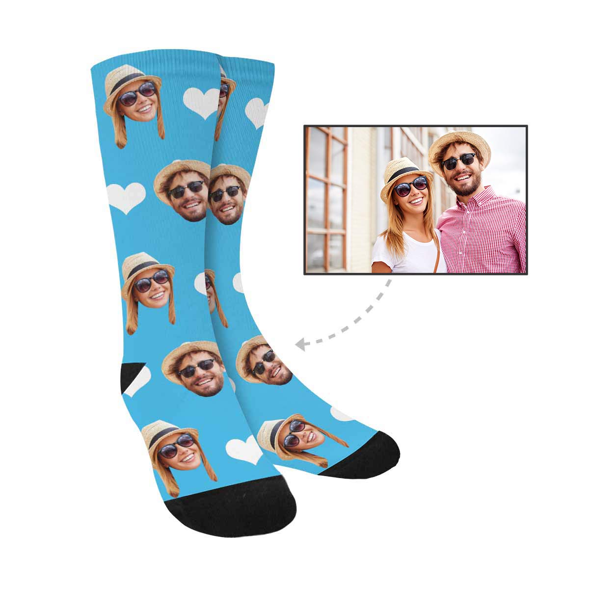 Custom Photo Pet Face Socks - Personalized Heart Print Crew Socks for Men & Women - Perfect Gift for Pet Lovers, Couples & Sock Enthusiasts (Great for Birthdays, Anniversaries & Valentine's Day)