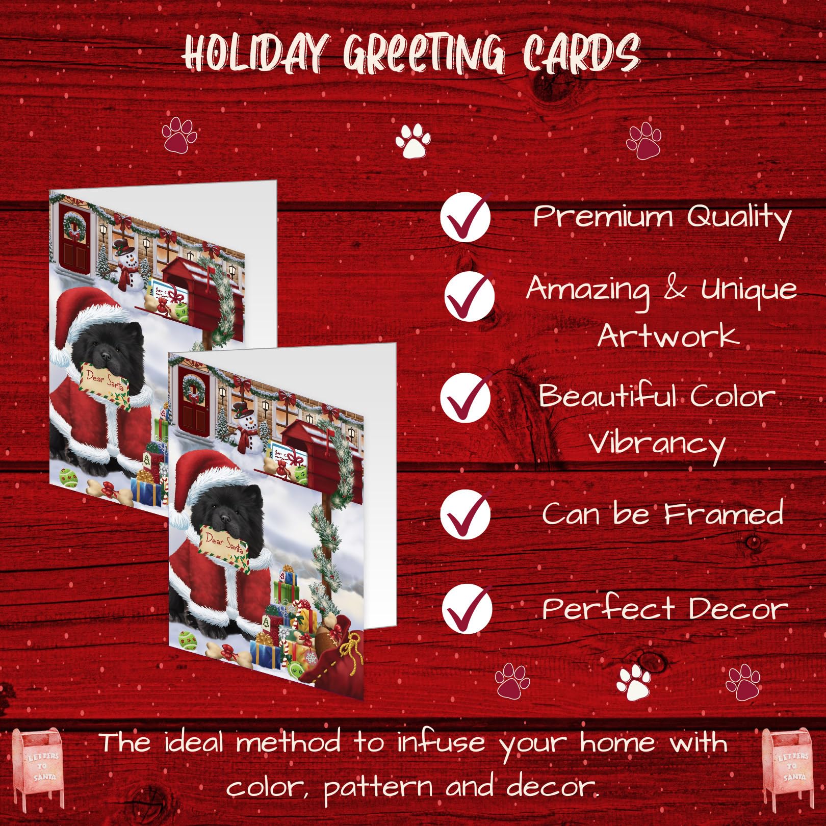 Dear Santa Mailbox Christmas Letter Chow Chow Dog Greeting Cards - 10 Adorable Pet Invitation Cards with Envelopes - Festive Pet Artwork Holiday Cards GCD65702 | Perfect for Christmas Gifts, Pet Lover Presents & Holiday Card Exchanges