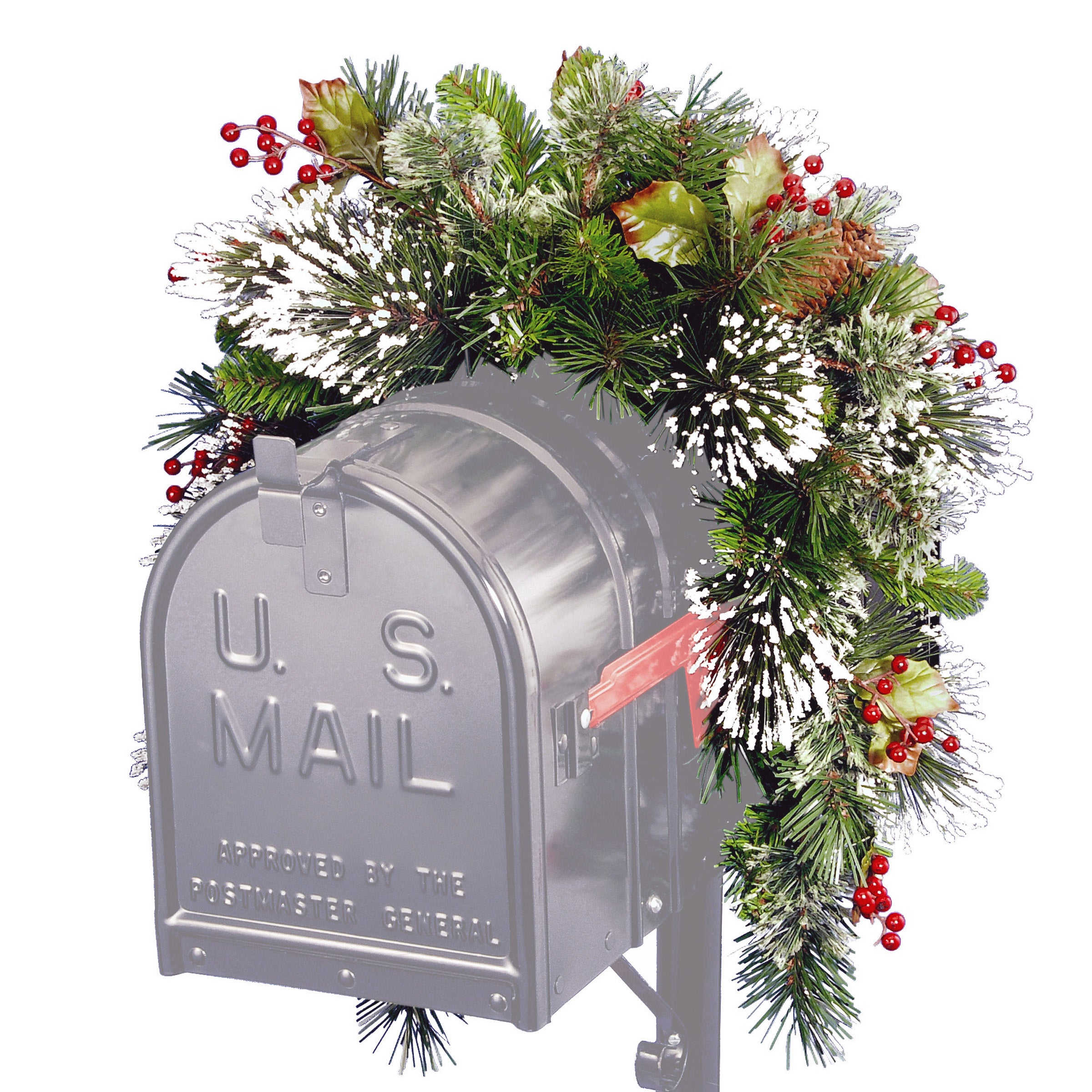 36 Inch Winter Pine Mailbox Swag - Festive Holiday Decoration for Front Porch & Outdoor Christmas Decor