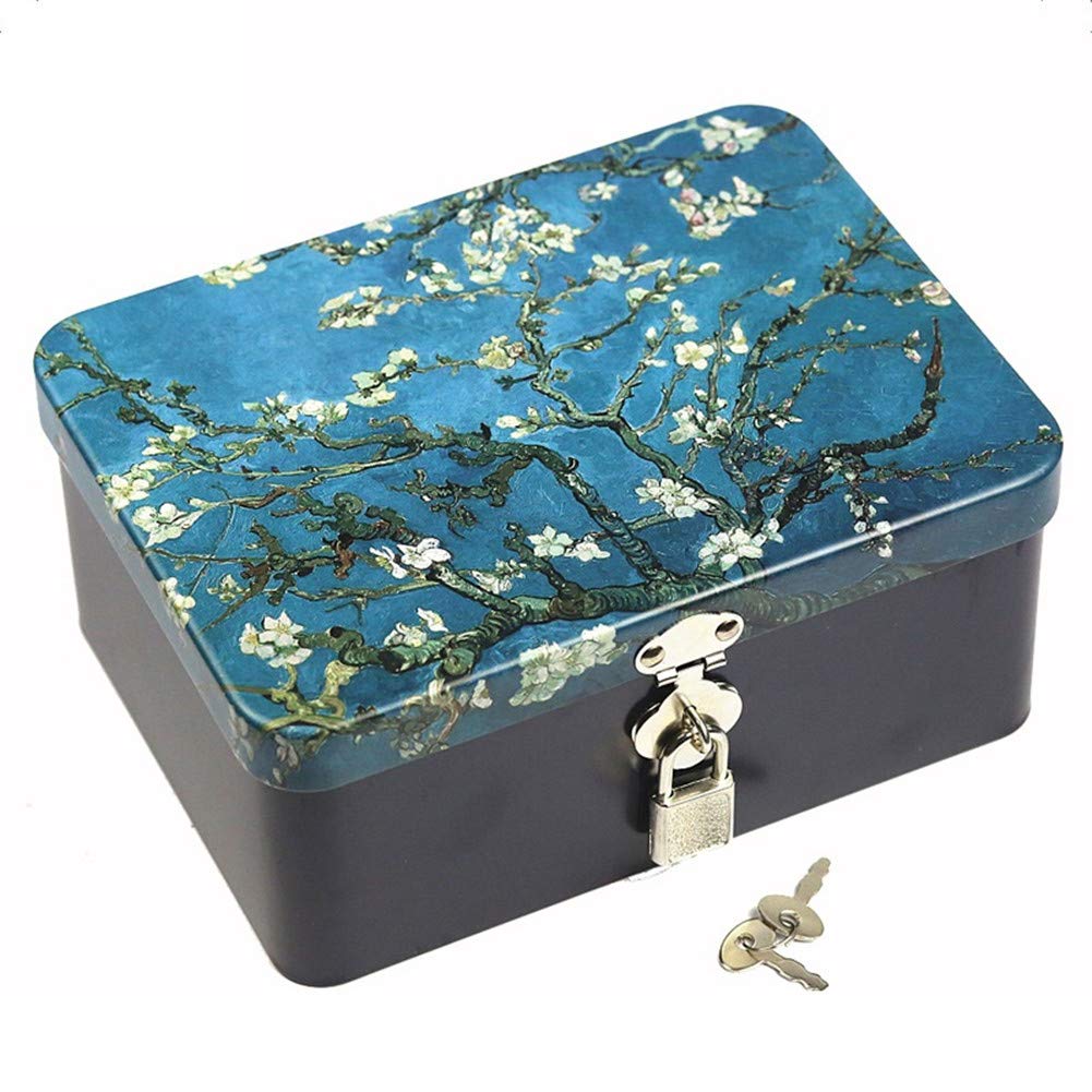 Vintage Retro Tinplate Lockable Storage Box - Decorative Apricot Flower Design for Home, Kitchen, Office | Perfect for Organizing Chocolate, Candy, Tea, Coffee, Cosmetics, Jewelry & Photos | Great Gift Idea for Holidays & Special Occasions