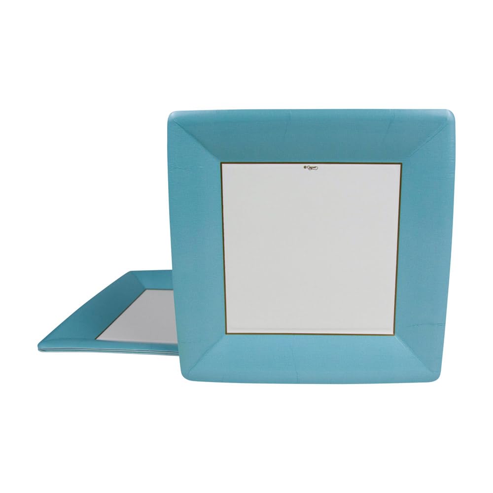 Premium Caspari Grosgrain Square Paper Dinner Plates - Mediterranean Blue (16 Count) | Elegant Party Tableware for Weddings, Bridal Showers & Formal Events