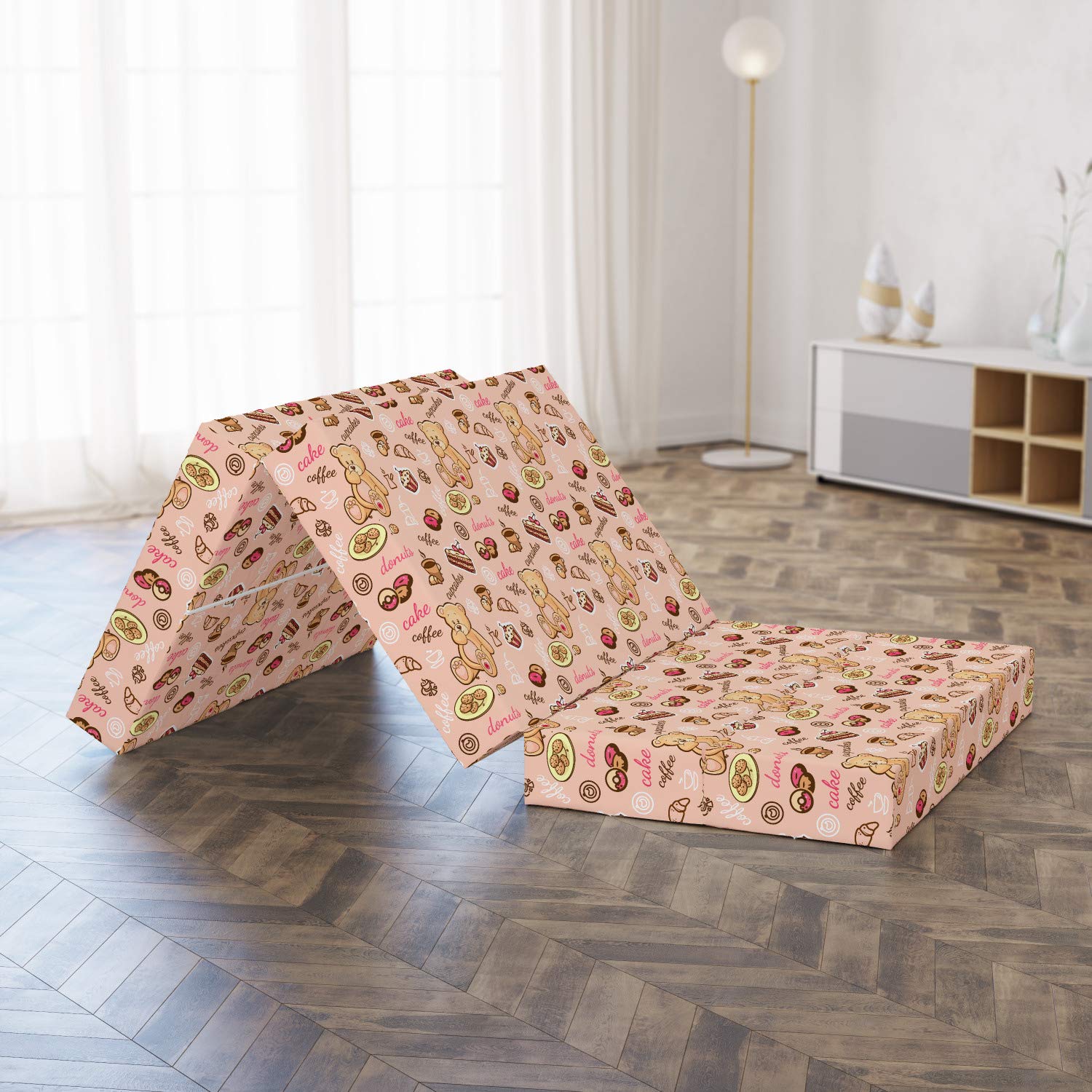 Ambesonne Dessert Themed Foldable Mattress - Cupcakes, Cookies & Donuts Print, 74.8