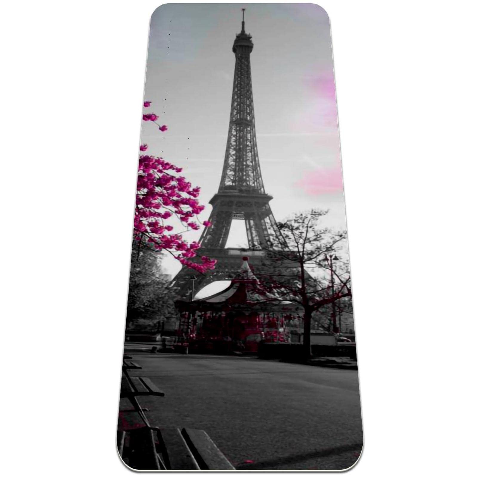 Premium Non-Slip Thick Yoga Mat for Women - Extra Cushioning Workout & Exercise Mat with Paris Eiffel Tower Spring Flower Design - Ideal for Home Gym, Pilates, Hot Yoga & Fitness Training