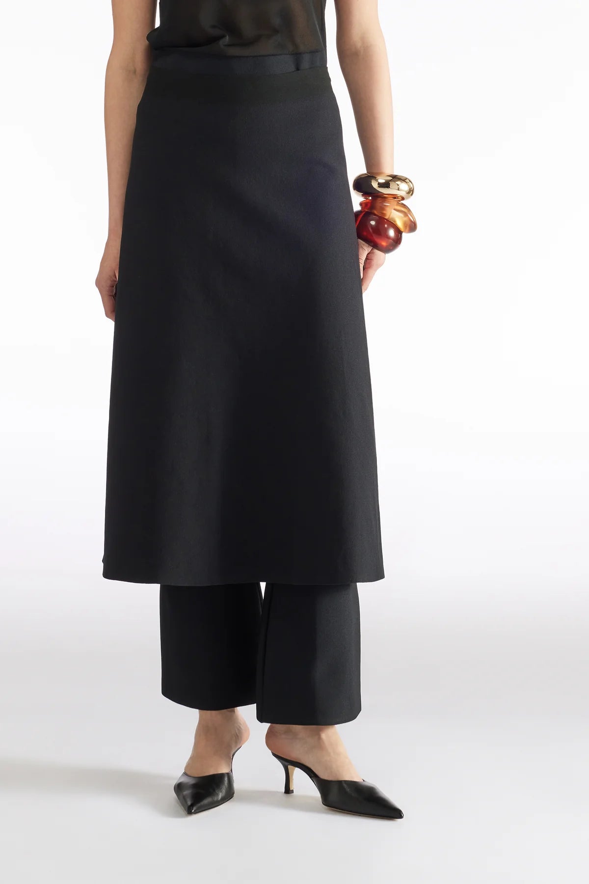 Elegant Black Flared Skirt for Women - A-Line Midi Skirt with Stretchy Waistband | Perfect for Office, Party & Casual Outfits