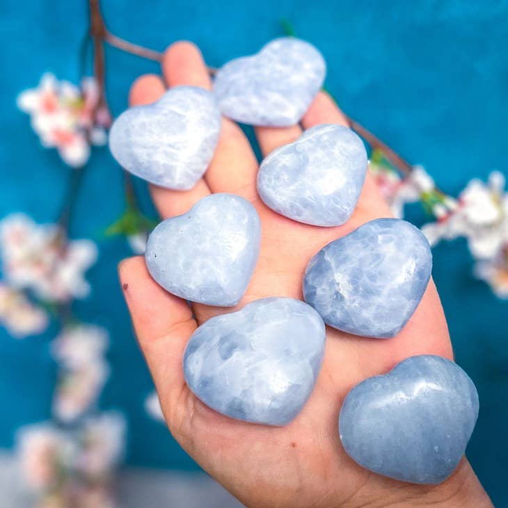 Small Blue Calcite Crystal Hearts - Natural Healing Stones for Meditation, Chakra Balancing & Home Decor | Perfect for Gifts, Spiritual Healing & Energy Work