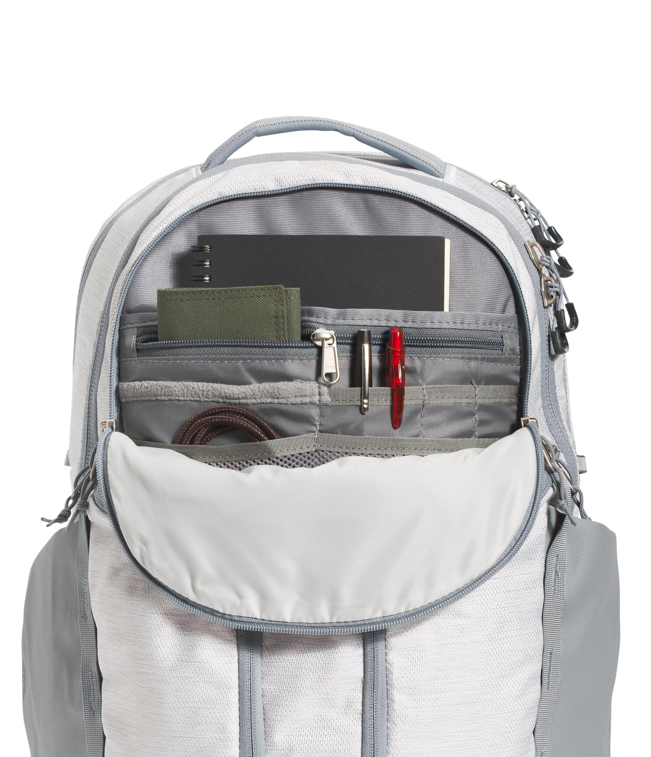 THE NORTH FACE Women's Surge Commuter Laptop Backpack - PFAS Free, Water-Resistant, TNF White Metallic Mélange/Mid Grey-NPF, One Size - Perfect for Work, Travel & College Campus Use