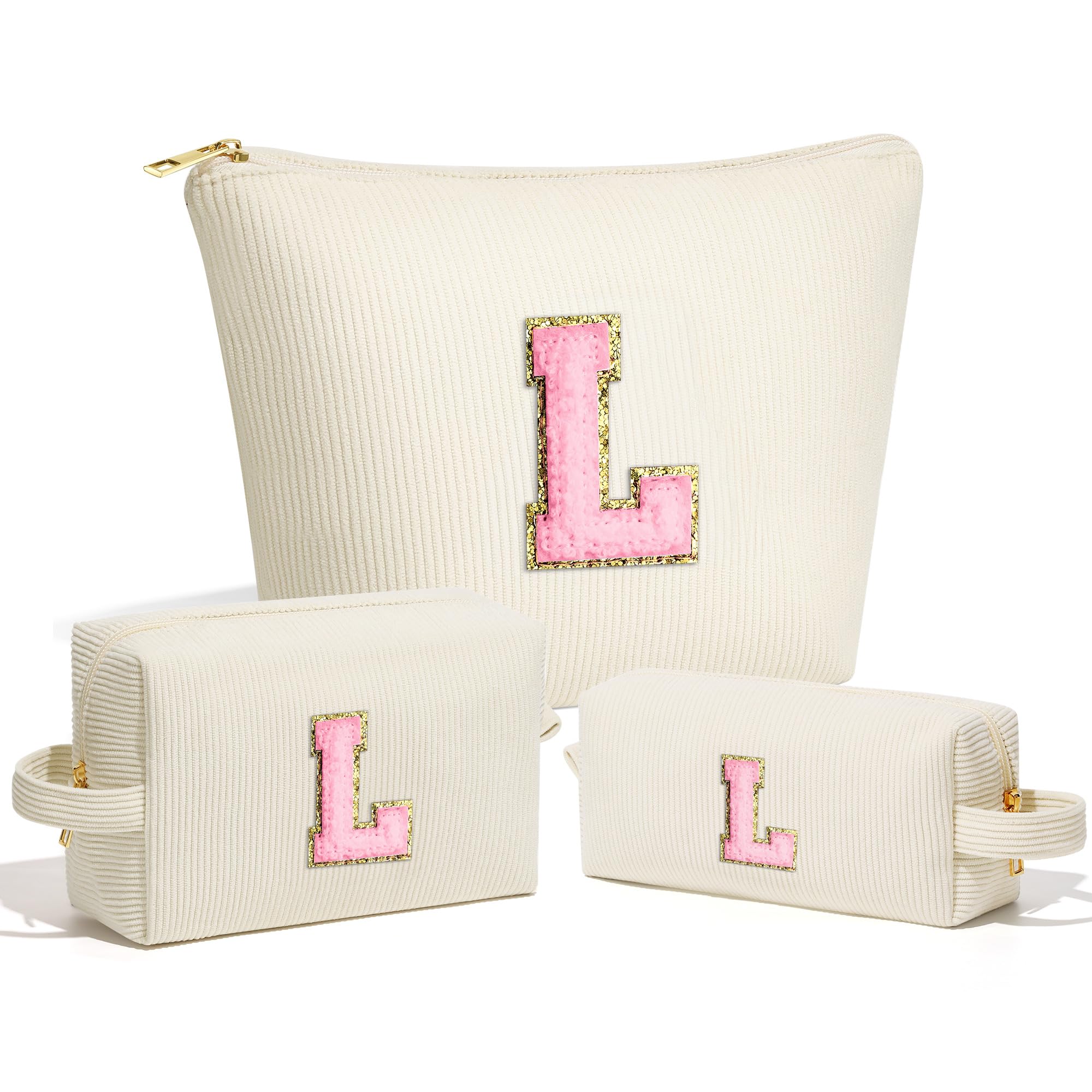 Personalized Letter L Makeup Bag - Cute Cosmetic & Toiletry Travel Organizer for Women & Girls | Perfect 7th 8th 9th 10th Birthday Gift Idea for Sister | Great for Travel, Gym & Daily Essentials Storage (White)