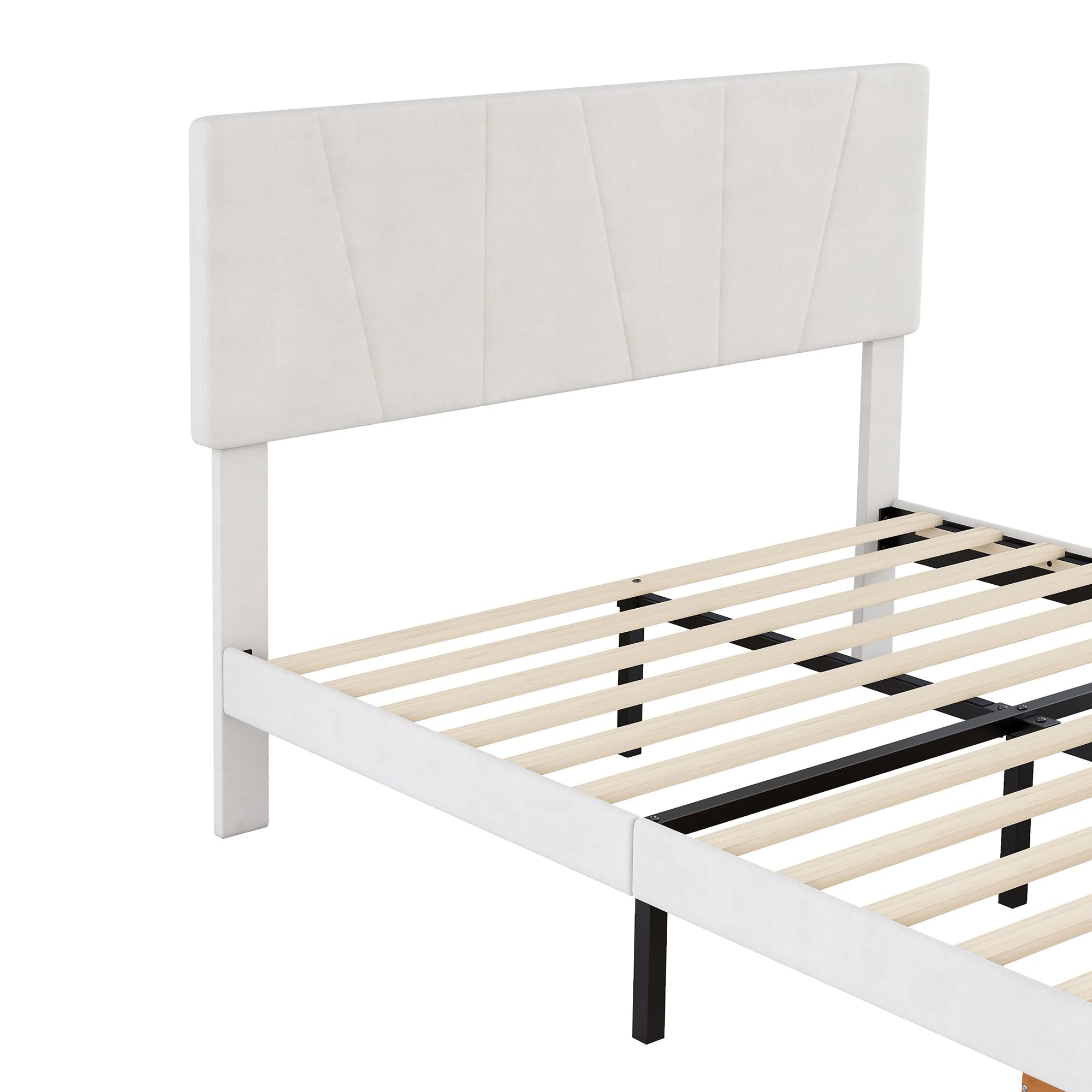 SOFTSEA Full Size Upholstered Bed Frame with Storage Drawer, Velvet Platform Bed with Adjustable Headboard - Modern Bedroom Furniture for Small Spaces & Guest Rooms