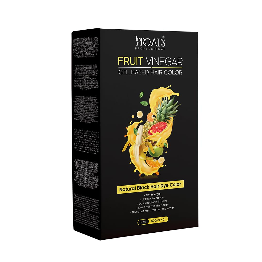 PRO ADS Proads Ammonia-Free Fruit Vinegar Hair Dye Gel - Natural Black Color for Men & Women | 10-Minute Instant Hair Coloring | 1000ml | Perfect for Home Use, Salon Styling & Quick Touch-Ups