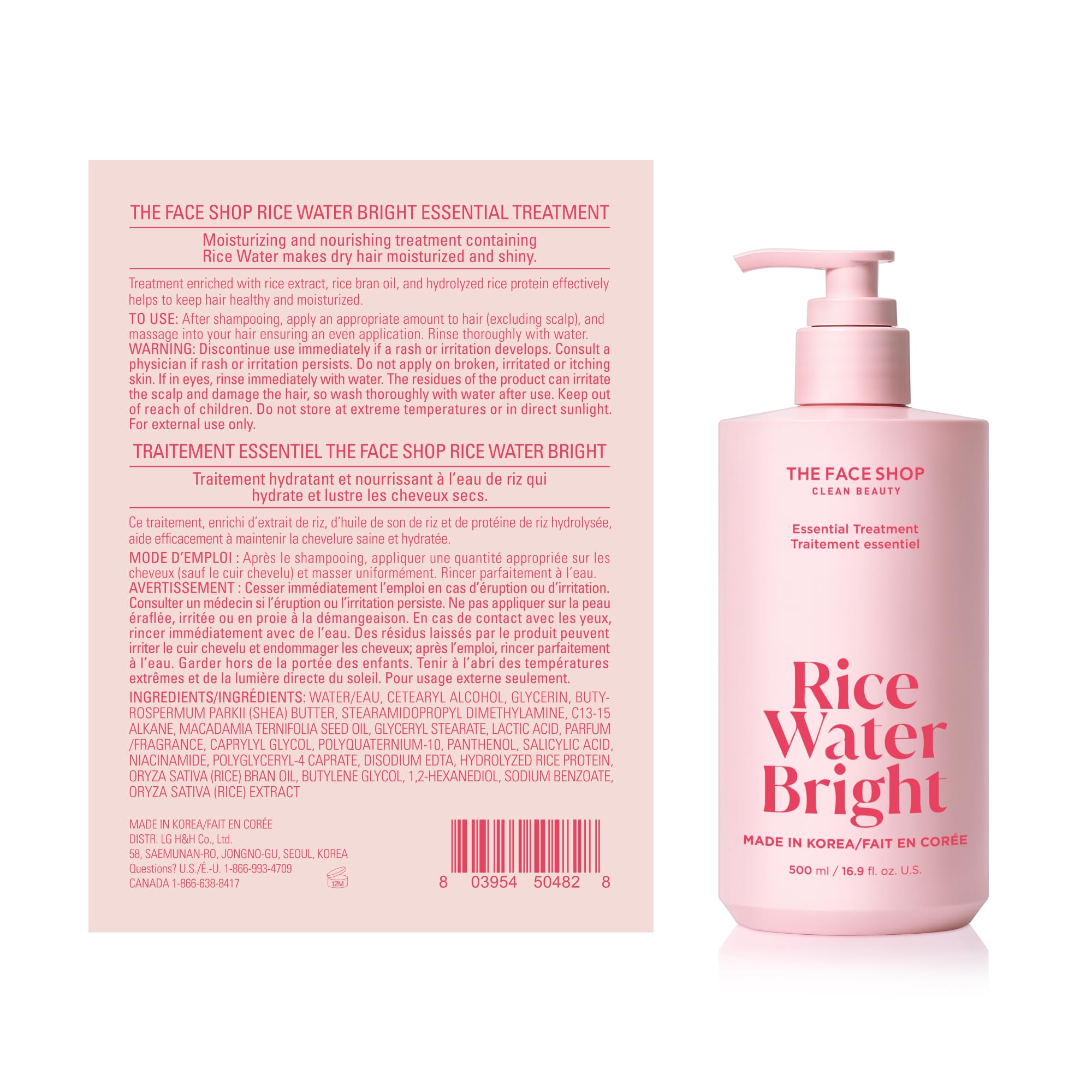 The Face Shop Rice Water Bright Essential Treatment - Korean Rice Protein & Shea Butter Hair Conditioner for Dryness, Anti-Hair Loss, Breakage & Split Ends Control | Sulfate-Free | Perfect for Damaged, Frizzy Hair & Daily Nourishment
