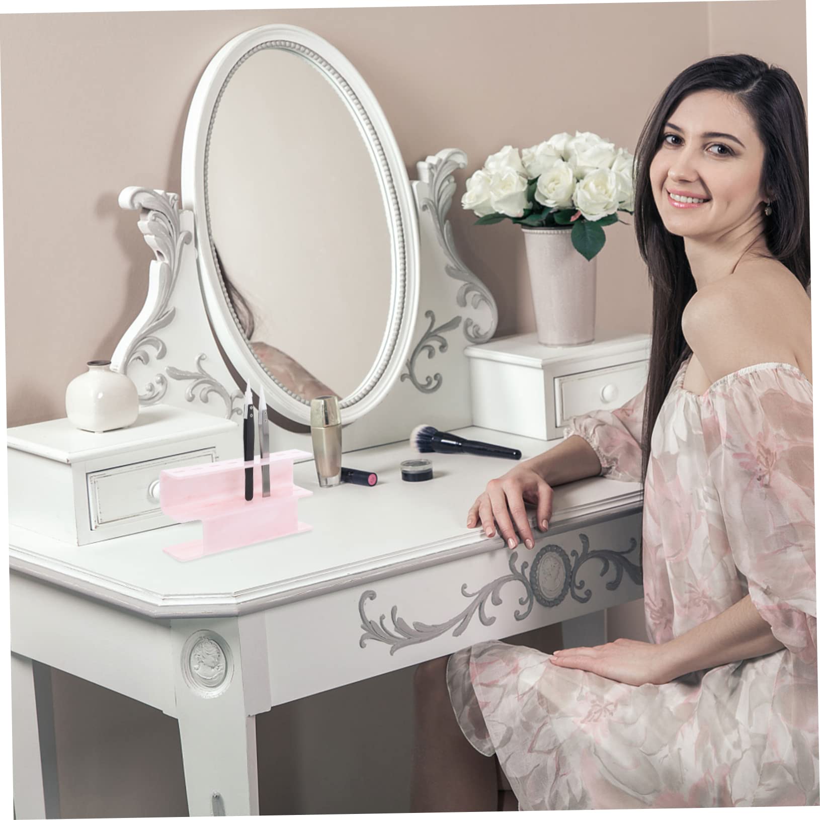 Acrylic Tweezer Storage Rack & Makeup Brush Organizer - Pink Lash Extension Tools Holder for Eyeliner, Eyelash Supplies & Beauty Accessories | Perfect for Salon, Home Vanity & Professional Makeup Artists