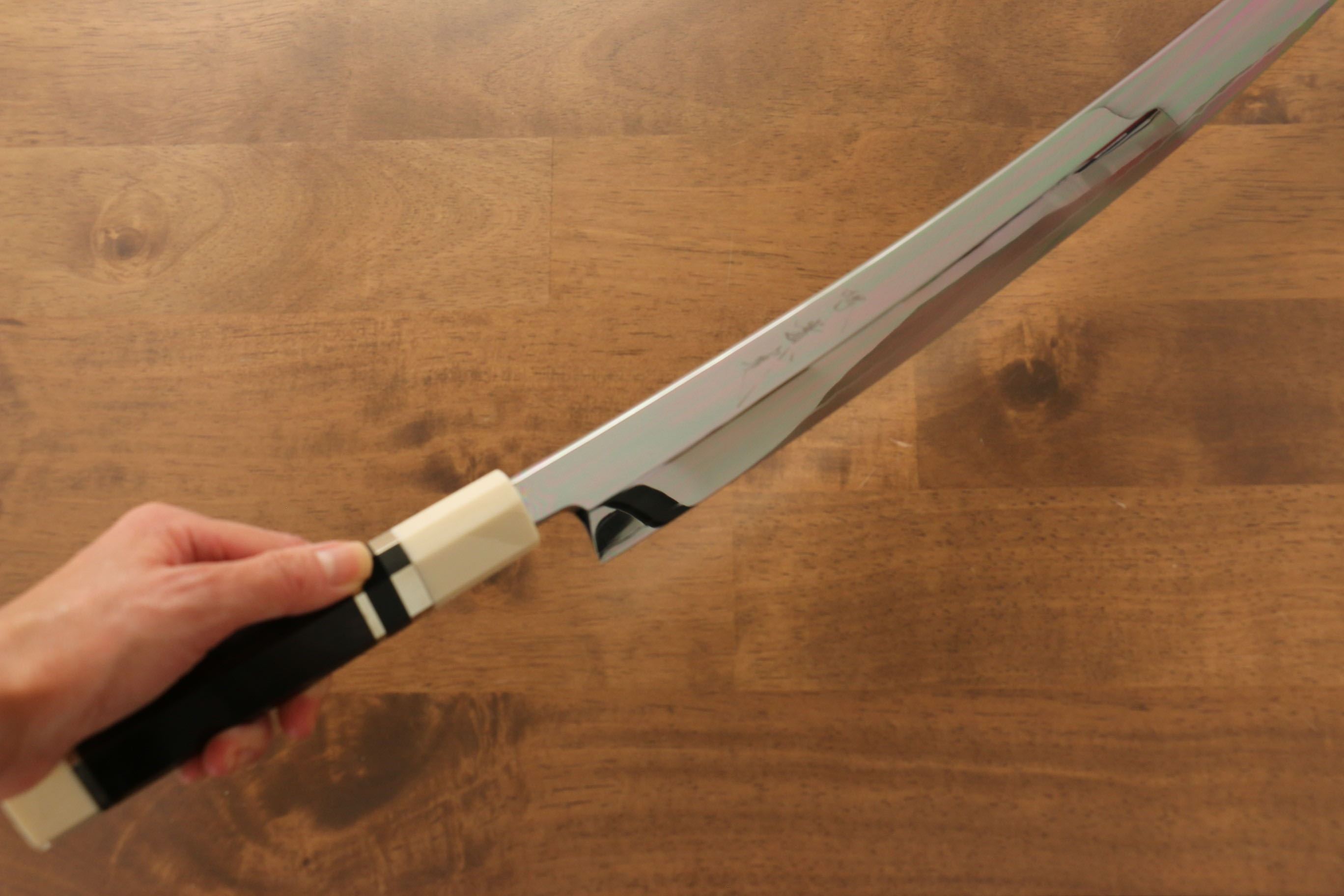 Premium Jikko Silver Steel No.3 Sakimaru Yanagiba 360mm Japanese Sushi Knife - Ebony Wood Handle with Decorative Ring - Perfect for Sushi Chefs & Japanese Cuisine Preparation