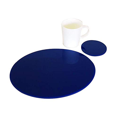 Premium Oval Placemat and Coaster Set - 8 Large Blue Placemats & 8 Coasters - Waterproof & Heat Resistant for Dining Table, Kitchen, Party Decor, and Home Entertaining